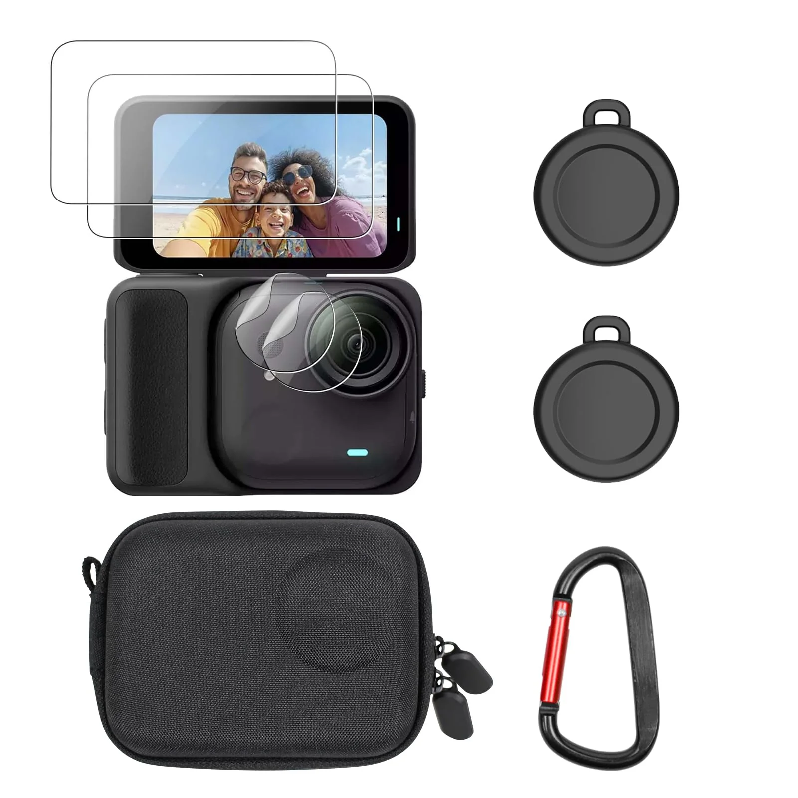 for Insta360 Go Ultra Accessories, Portable Mini Carrying Case Bag, Lens Screen Protectors (4 Pack) and Rubber Lens Cap Cover for Insta 360 Go Ultra Accessories