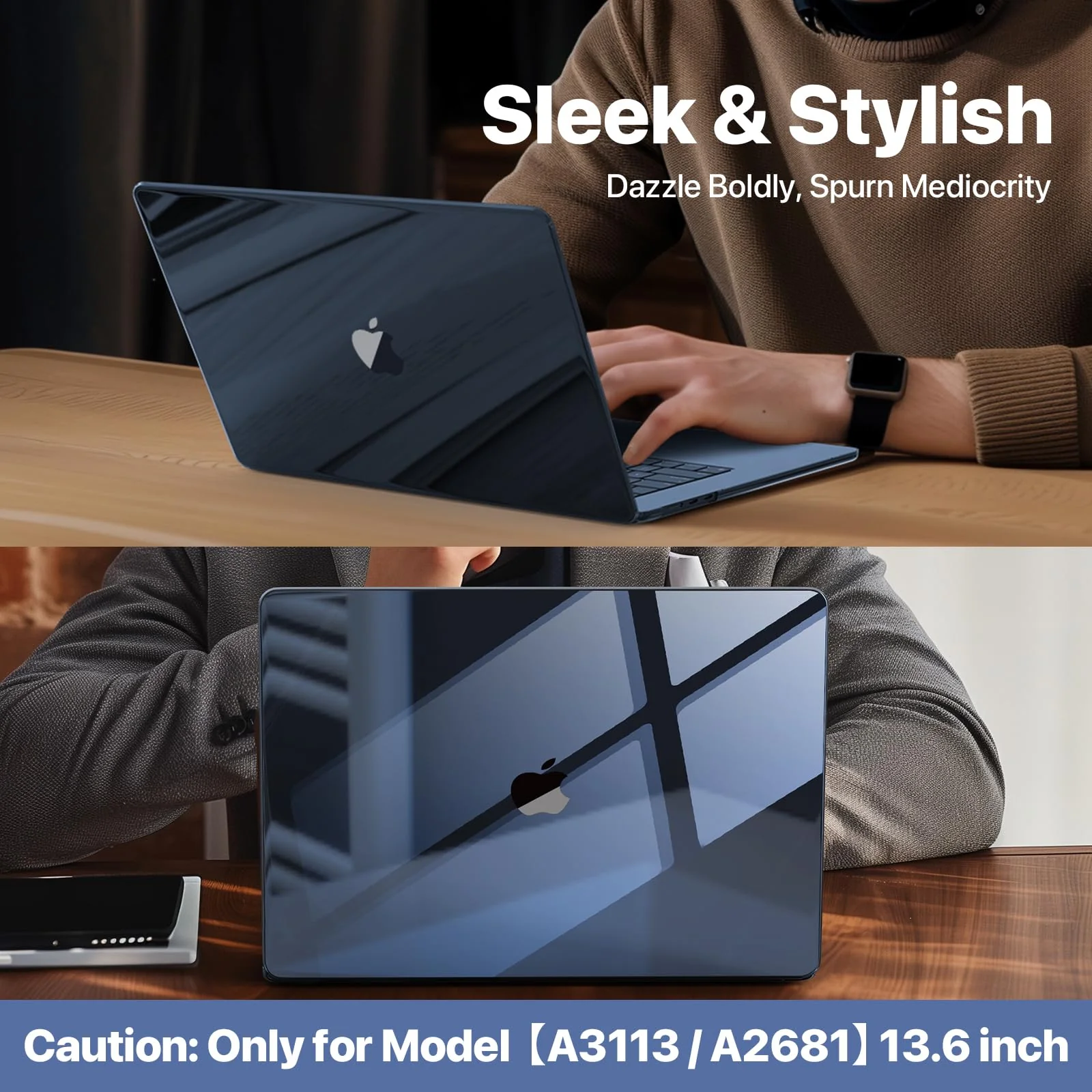 for MacBook Air 13.6 inch Case M3 M2 2024-2022, Model A3113 A2681 [Exclusive Midnight] [Outshine Bare Beauty] Hard Shell Cover for MacBook Air M2 13 inch Case - Crystal Midnight - Image 6
