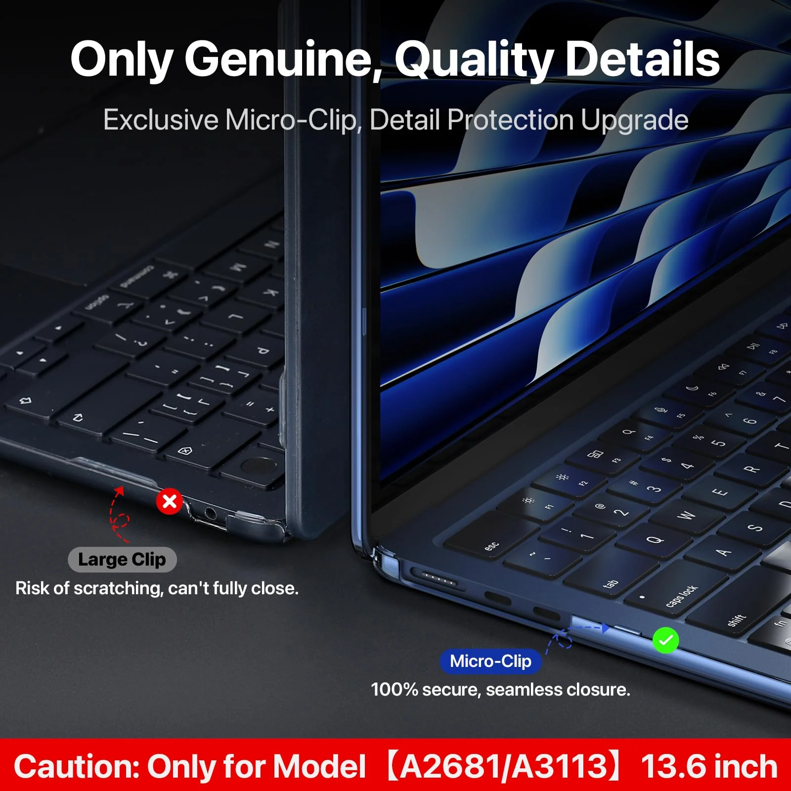 for MacBook Air 13.6 inch Case M3 M2 2024-2022, Model A3113 A2681 [Exclusive Midnight] [Outshine Bare Beauty] Hard Shell Cover for MacBook Air M2 13 inch Case - Crystal Midnight - Image 7