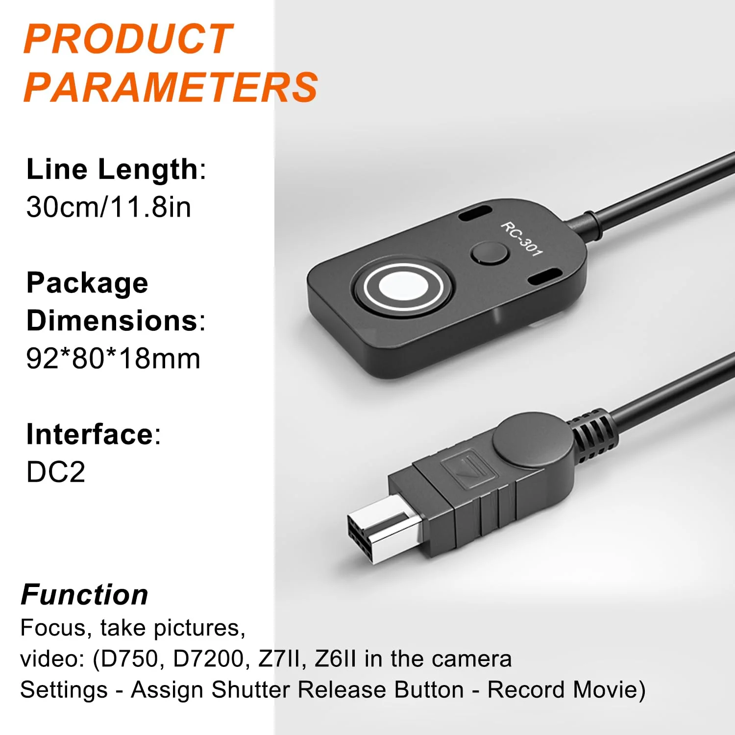 for NK Remote Cable RC301-DC2 Small Shutter Release Remote controlDF,Z5.Z6.Z6II,Z7,Z7II,D7100,D7200,D750,D600,D610,D90 D5600,D5300,D3300 Short Button (RC301-DC2 NK 11.8in/30cm) RC301-DC2 NK 11.8in/30cm - Image 7