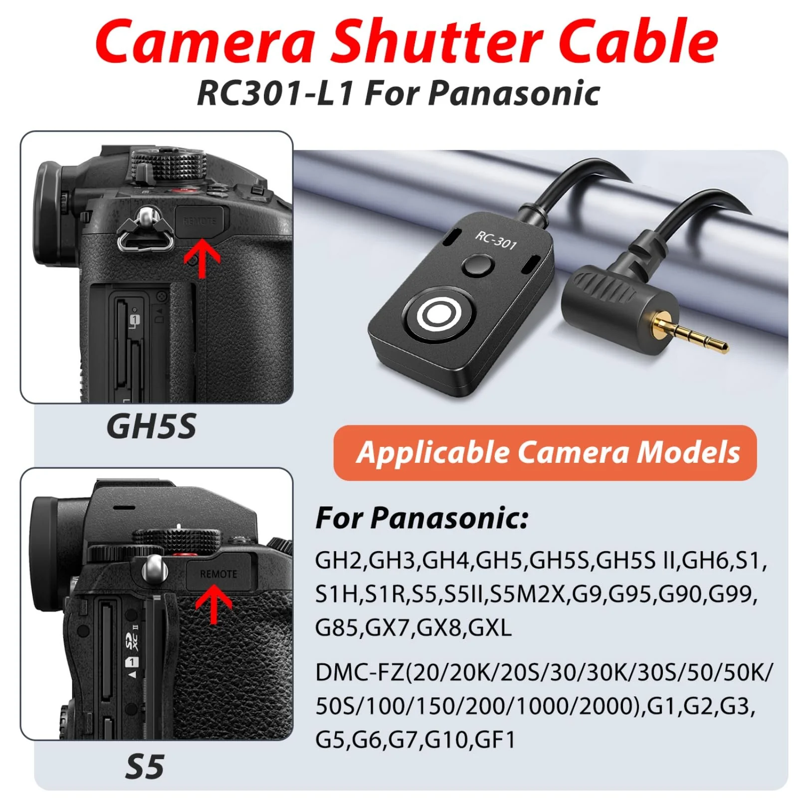 for Panaso Cable RC301-L1 Remote Camera Small Shutter Release Remote Control 59 "Extended Cable Remote Wired Button GH3 GH4 GH5 GH6 S5 S5II G85 G9 GXL S1R -114(RC301-L1 GH 59in/1.5m) - Image 8