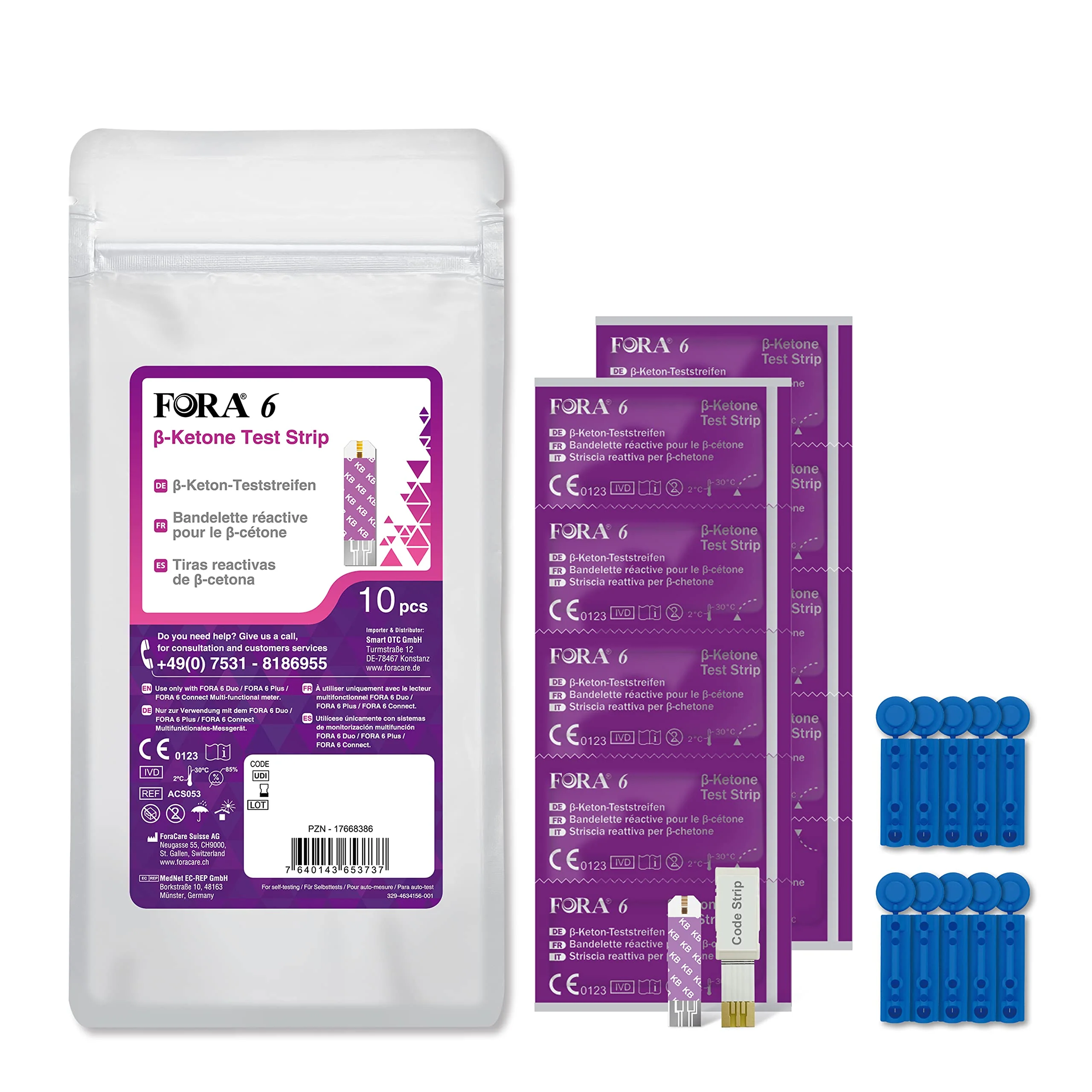 FORA 20pcs β-Ketone Test Strips with 20 Lancets 2