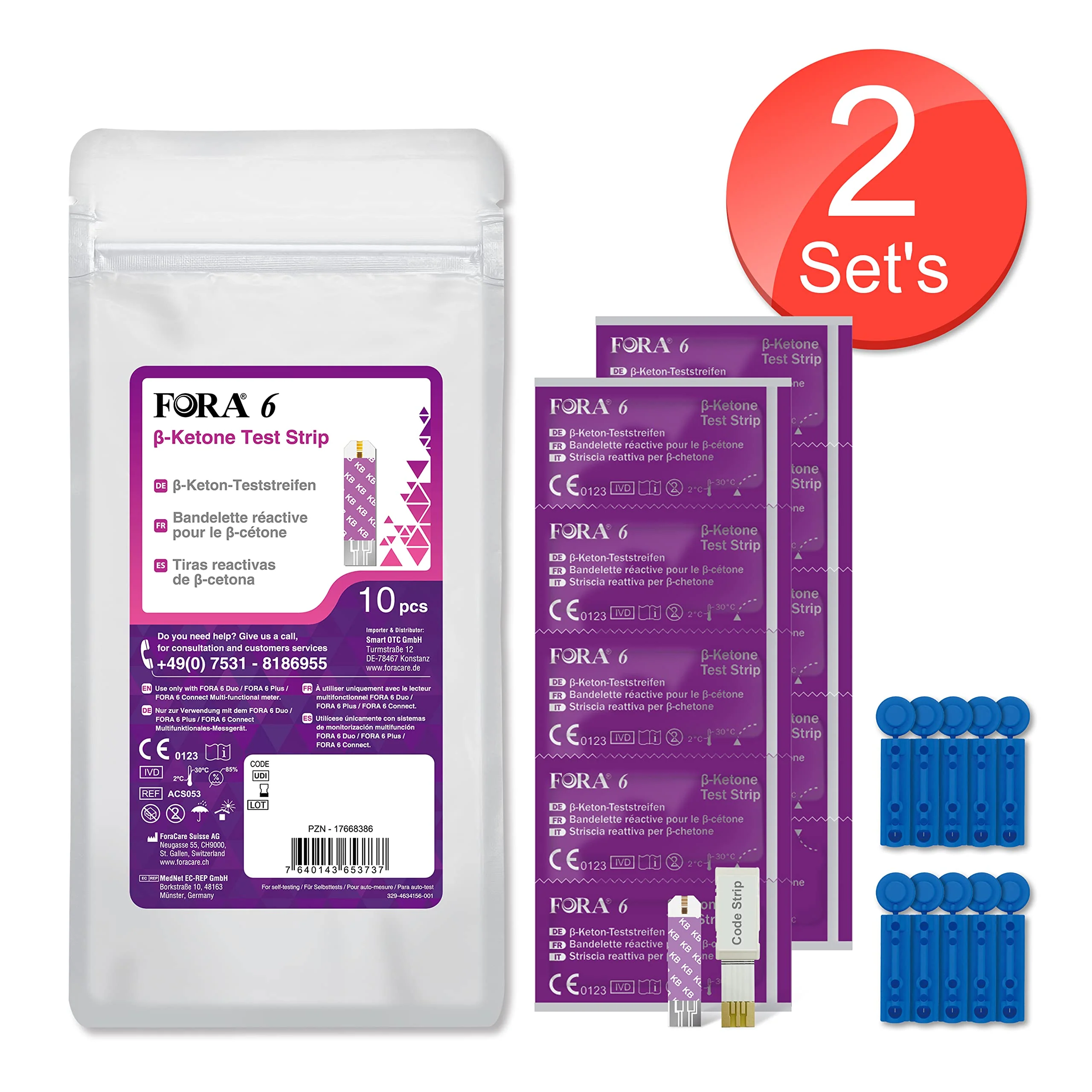 FORA 20pcs β-Ketone Test Strips with 20 Lancets 2 - Image 2