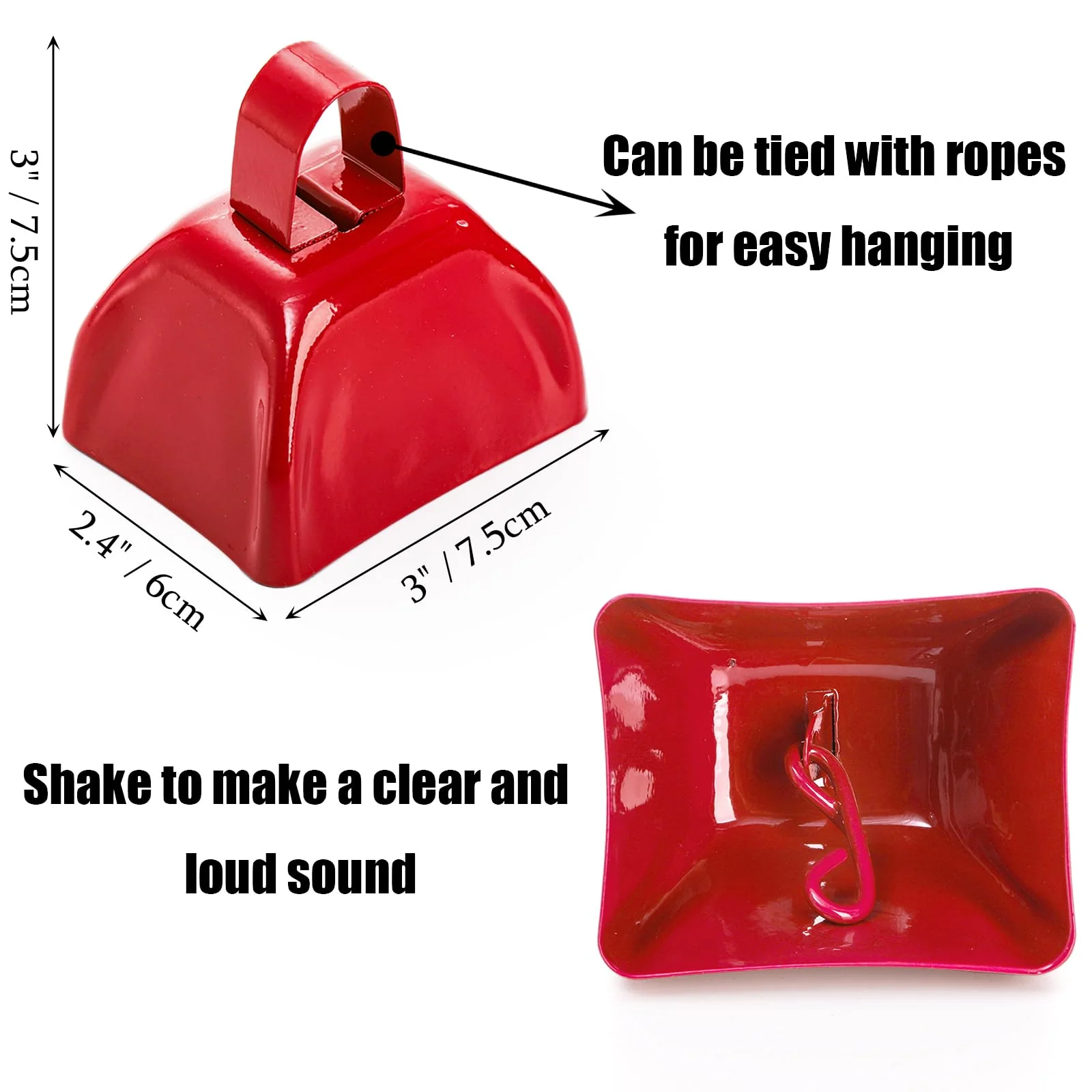 Foraineam 12 Pcs Cow Bells, Metal Loud Call Bell Alarm Noisemakers with Handle, Cowbells Hand Percussion Musical Instruments for Sporting Football Events, Weddings, Team Cheering, New Year's Eve - Image 2