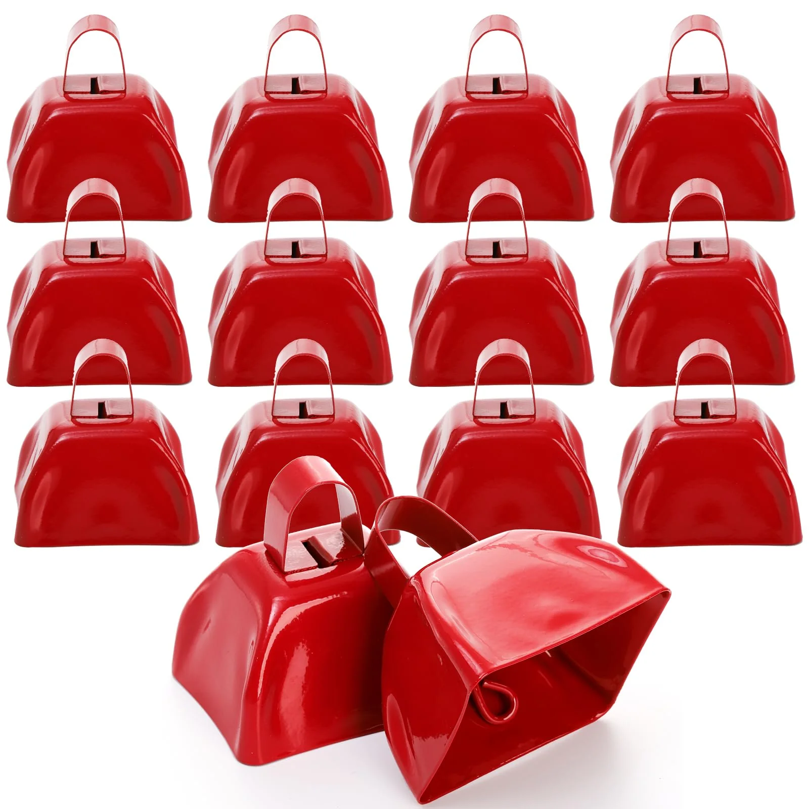 Foraineam 12 Pcs Cow Bells, Metal Loud Call Bell Alarm Noisemakers with Handle, Cowbells Hand Percussion Musical Instruments for Sporting Football Events, Weddings, Team Cheering, New Year's Eve - Image 7
