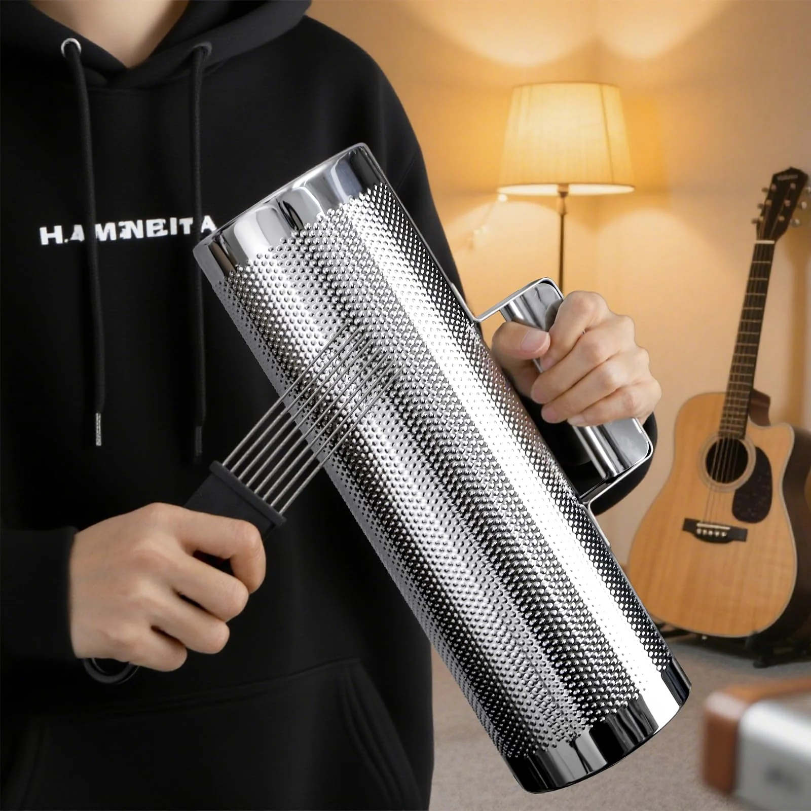 Foraineam Stainless Steel Guiro with Scraper, 12" x 4" Professional Latin Hand Percussion Instrument, Band Accompaniment Musical Training Tool Metal Guiro Shaker Instrument - Image 3