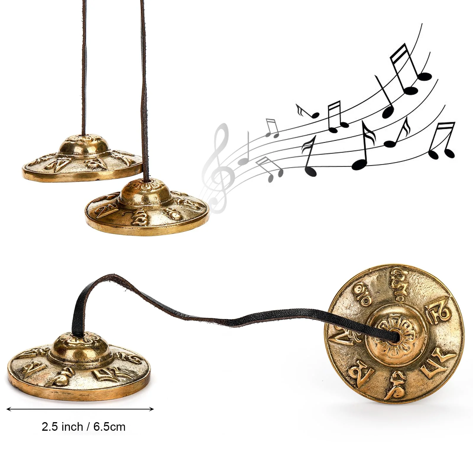 Foraineam Tingsha Cymbals Meditation Chime Bells, 2.5 Inch Brass Tibetan Tingsha Bells Relaxation Musical Instruments for Mindfulness, Chakra Healing, Stress Relief, Sound Awakening, Yoga Meditation - Image 2