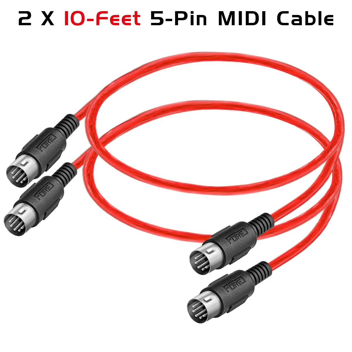 FORE 10 Feet 2-Pack Male to Male 5-Pin DIN MIDI Cable Compatible with MIDI Keyboard/Synthesizer/Guitar Multi Effects/Audio Interface/Audio Mixer/Auido Amplifier/External Sound Card/Red 10-Feet Red - Image 6