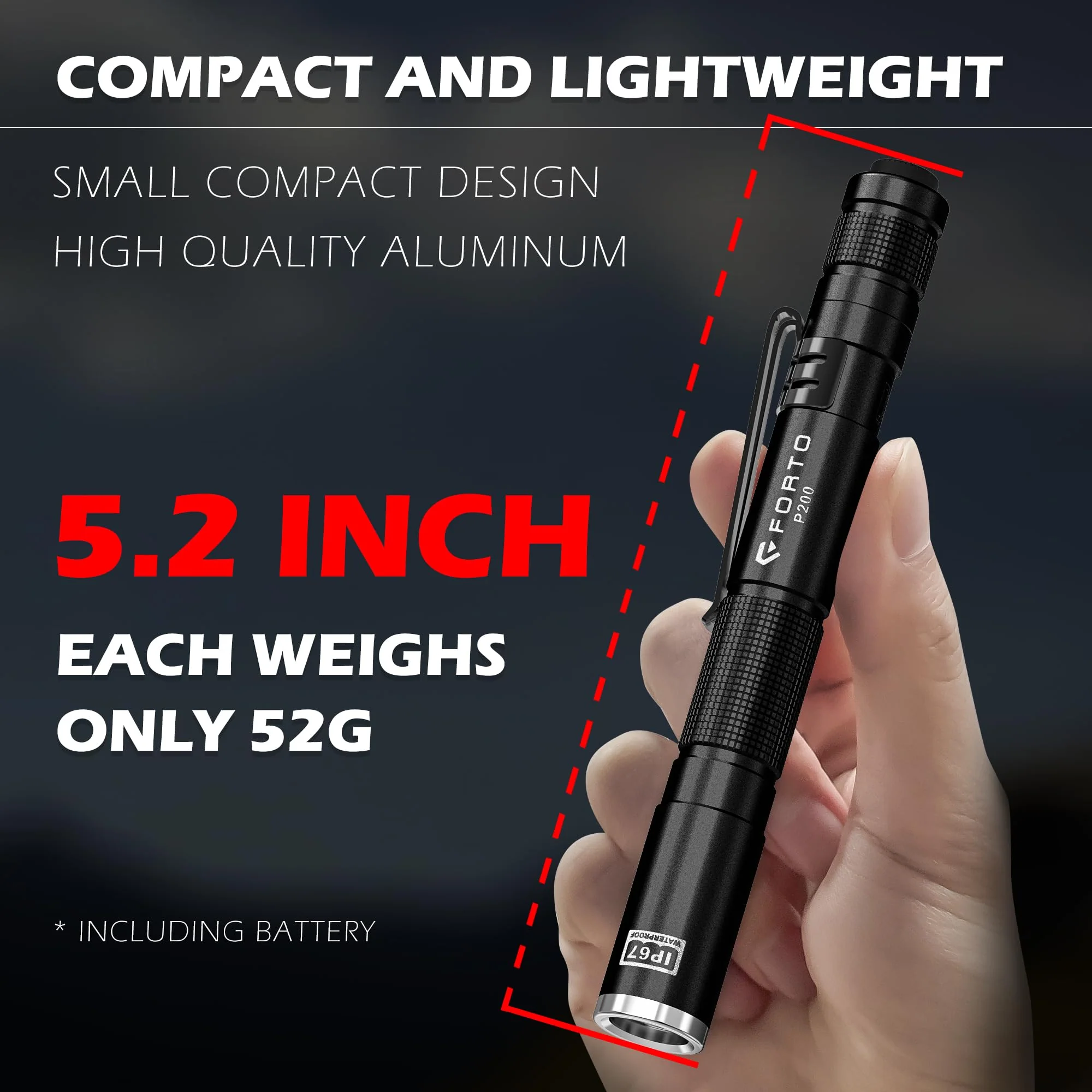 FORTO LED Pen Light, 200 Lumens Pocket Flashlight, IP67 Waterproof, 2 Modes, 2 Pack with AAA Batteries, Lightweight & Durable for Inspection, Medical Use, Emergency(3-Pack Mix) MIX 3 PACK - Image 5