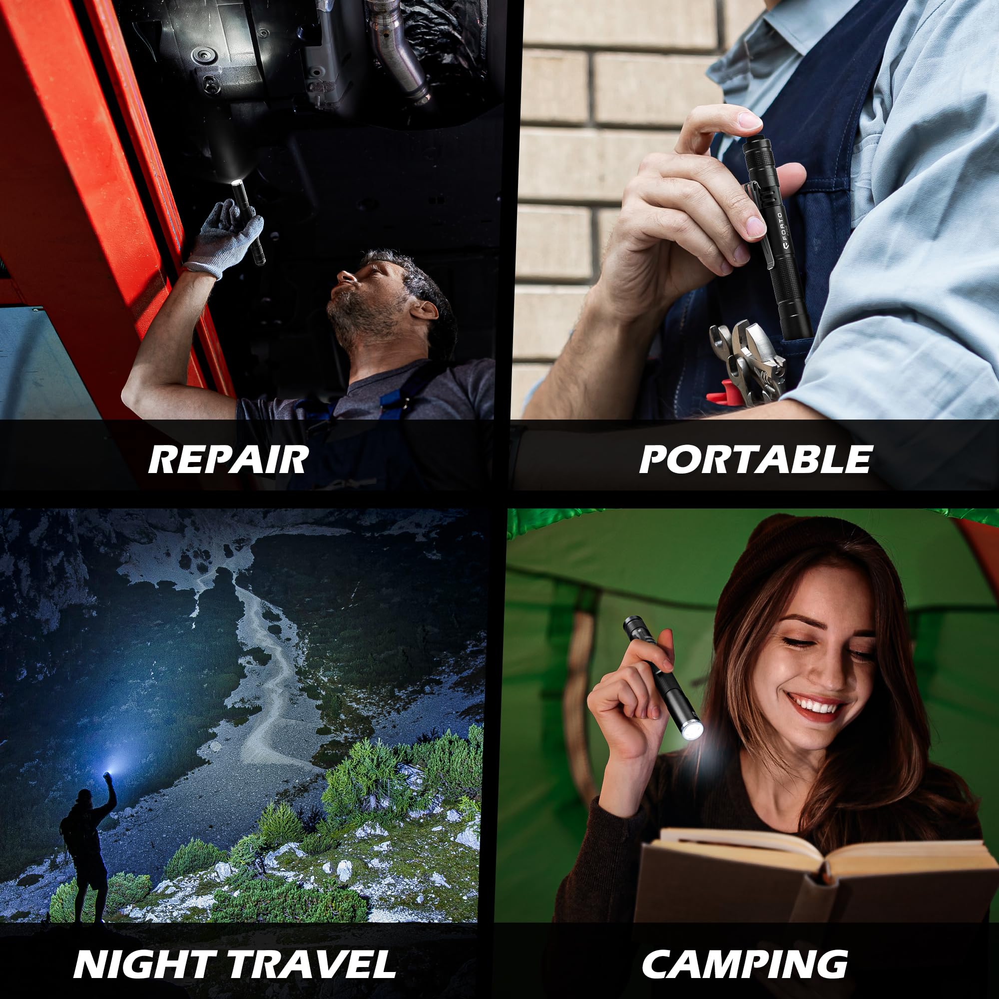 FORTO LED Pen Light, 200 Lumens Pocket Flashlight, IP67 Waterproof, 2 Modes, 2 Pack with AAA Batteries, Lightweight & Durable for Inspection, Medical Use, Emergency(3-Pack Mix) MIX 3 PACK - Image 6