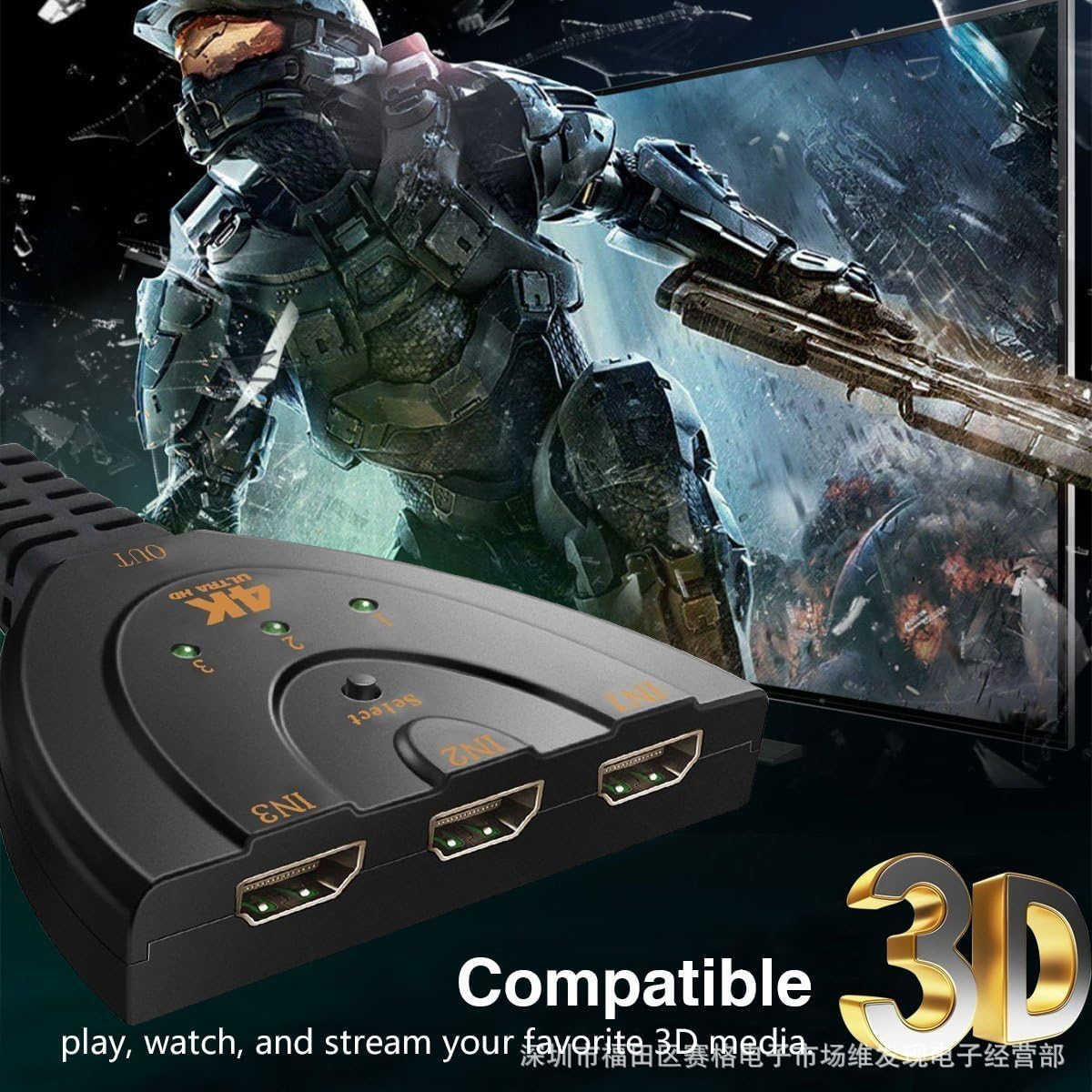 Fosmon 4K HDMI Switch 3 in 1 out 4K@30Hz, 3-Port HDMI Splitter Hub Switcher Auto Switching UHD 3D HDR HD 1080P HDCP, for HDTV, PS5/4, Xbox, Fire Stick 3-Port / 4K@30Hz - Image 8