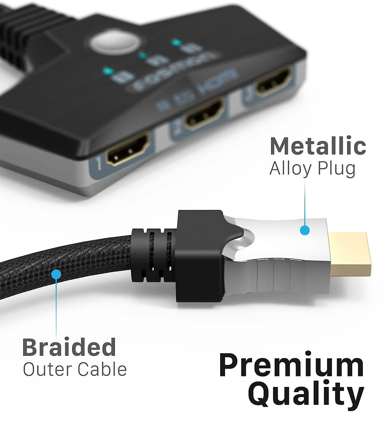 Fosmon 4K HDMI Switch 3 in 1 Out 4K@60Hz, 3-Port HDMI 2.0 Splitter Hub Switcher Auto Switching UHD 3D HDR HD 1080P HDCP, for HDTV PS5/4 Xbox Fire TV 3-Port / 4K@60Hz - Image 5