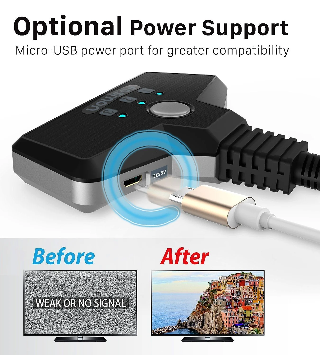 Fosmon 4K HDMI Switch 3 in 1 Out 4K@60Hz, 3-Port HDMI 2.0 Splitter Hub Switcher Auto Switching UHD 3D HDR HD 1080P HDCP, for HDTV PS5/4 Xbox Fire TV 3-Port / 4K@60Hz - Image 6