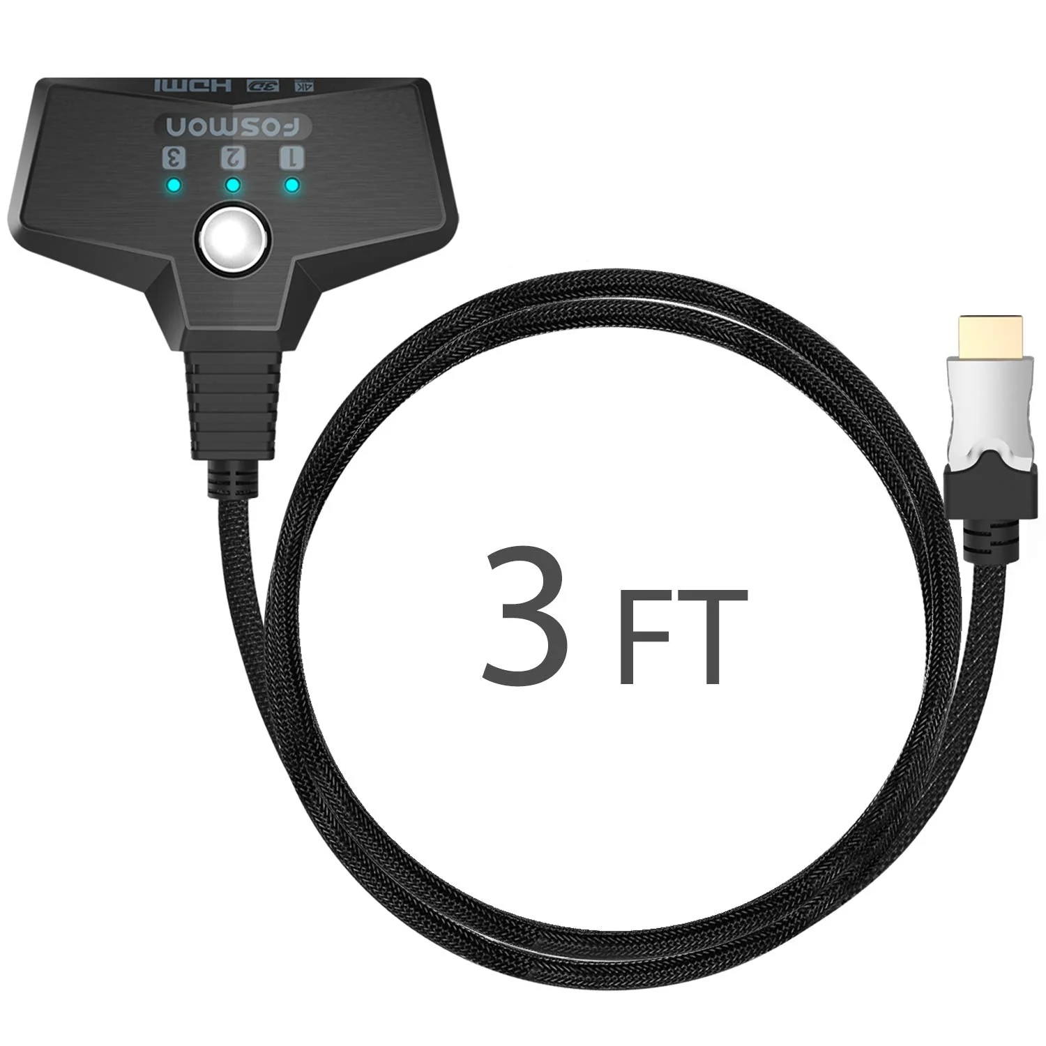 Fosmon 4K HDMI Switch 3 in 1 Out 4K@60Hz, 3-Port HDMI 2.0 Splitter Hub Switcher Auto Switching UHD 3D HDR HD 1080P HDCP, for HDTV PS5/4 Xbox Fire TV 3-Port / 4K@60Hz - Image 9