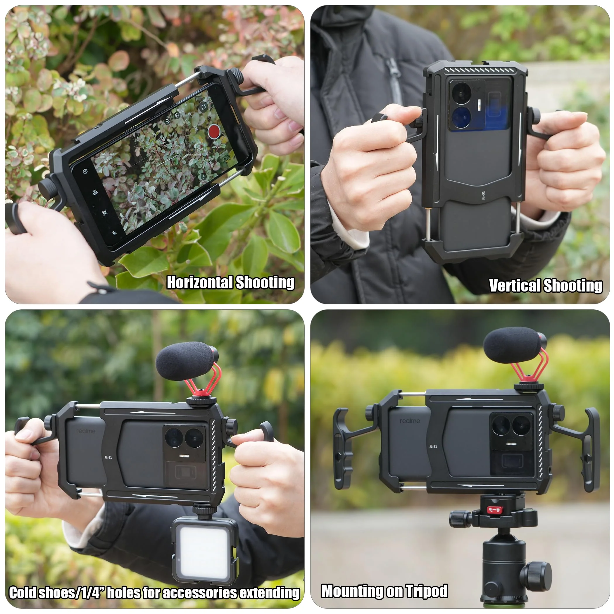 Fotga Aluminum Universal Smartphone Cage Photo Video Stabilizer with Handles Rig for Iphone Samsung Cell Phone Vlog Live Stream Filmmaking,with Cold Shoe Tripod Mount - Image 2