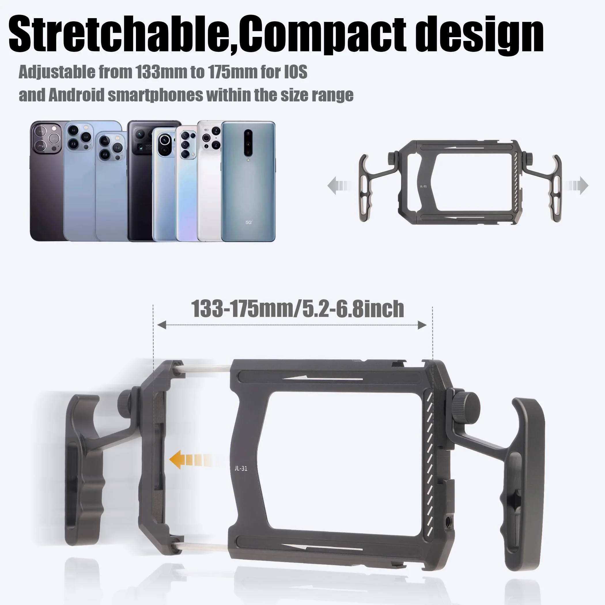 Fotga Aluminum Universal Smartphone Cage Photo Video Stabilizer with Handles Rig for Iphone Samsung Cell Phone Vlog Live Stream Filmmaking,with Cold Shoe Tripod Mount - Image 3