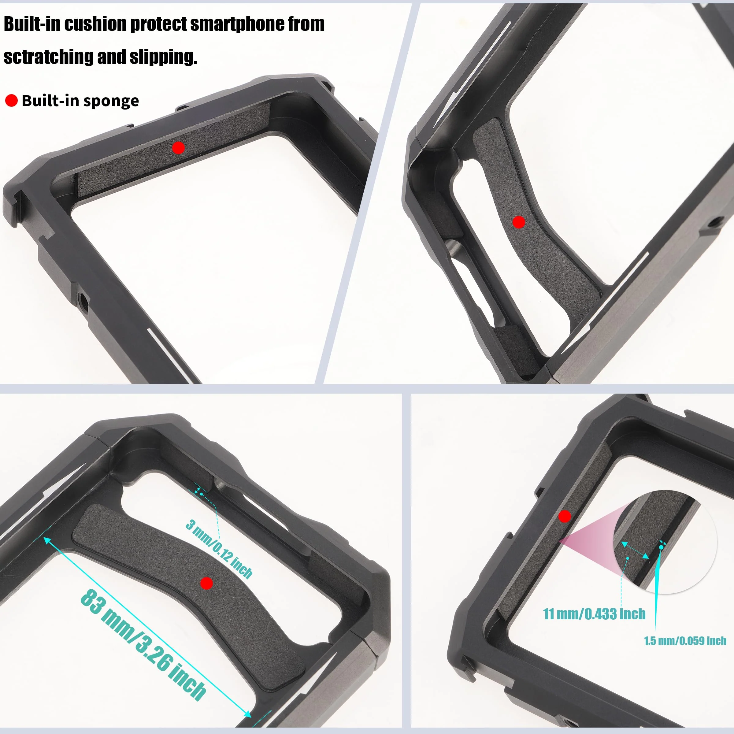 Fotga Aluminum Universal Smartphone Cage Photo Video Stabilizer with Handles Rig for Iphone Samsung Cell Phone Vlog Live Stream Filmmaking,with Cold Shoe Tripod Mount - Image 4