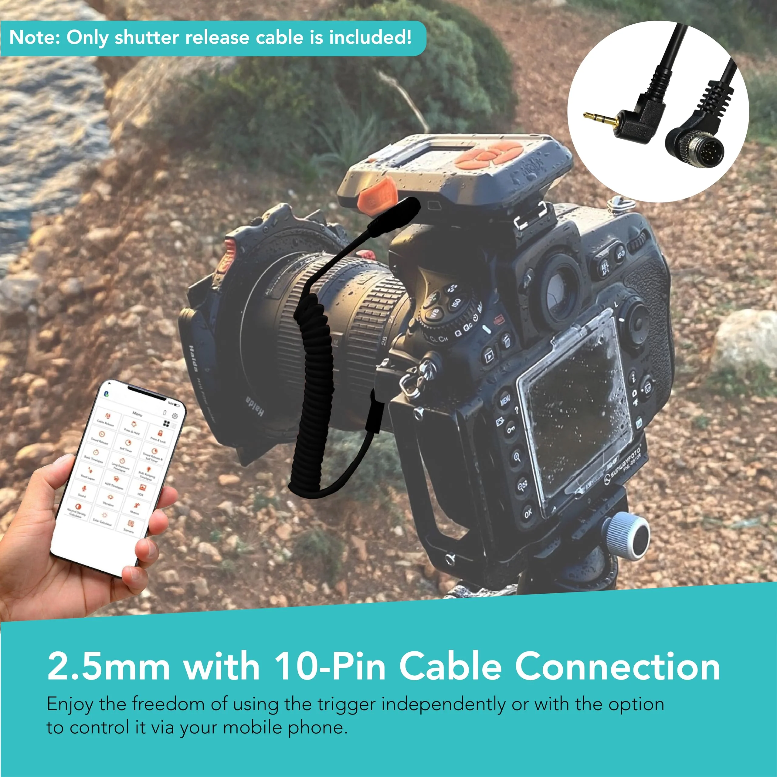 Foto&Tech 2.5mm-N1 10-PIN Remote Control Shutter Release Cable Cord Compatible with Miops Trigger & Nikon Cameras D850 D5 D500 D4s D4 D3 D810A D810 D800 D800E D2 D2H D2X D2Xs D300 D1 D300s D700 Z9 Z8 2.5mm N1 - Image 2