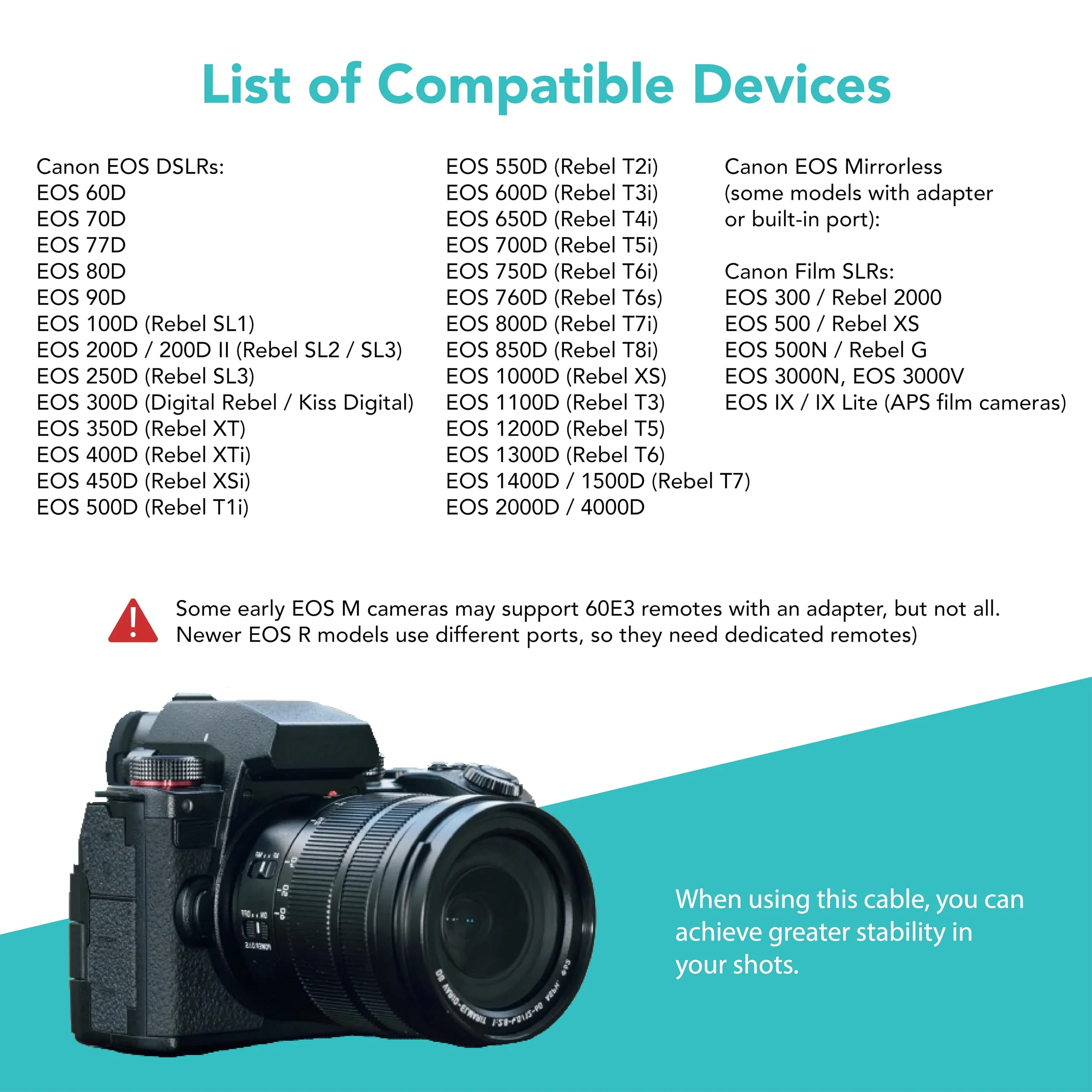 Foto&Tech RS-60E3 Wired Remote Shutter Release Compatible w EOS R6 Mark III R7 T8i T7i T6i T6S T5 T5i T4i T3i T3 XT XTi SL3 SL2 RP R M 77D 80D 70D 60D 700D 650D 600D 550D 500D R8 - Image 6