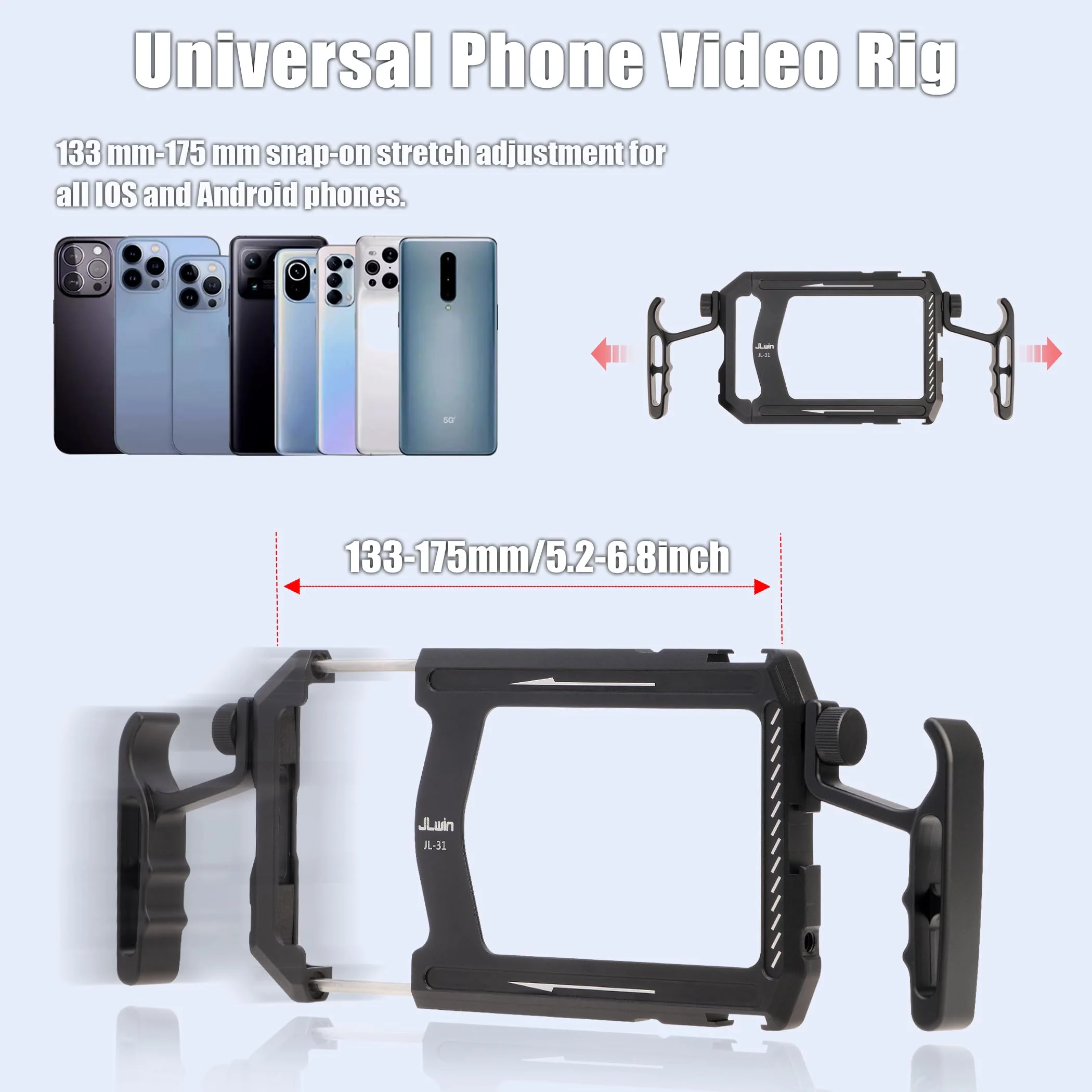 Foto4easy Universal Smartphone Video Rig,Aluminum Phone Video Stabilizer with Dual Handle Kit for iPhone for Samsung for Pixel and Other Android Phones - Image 2