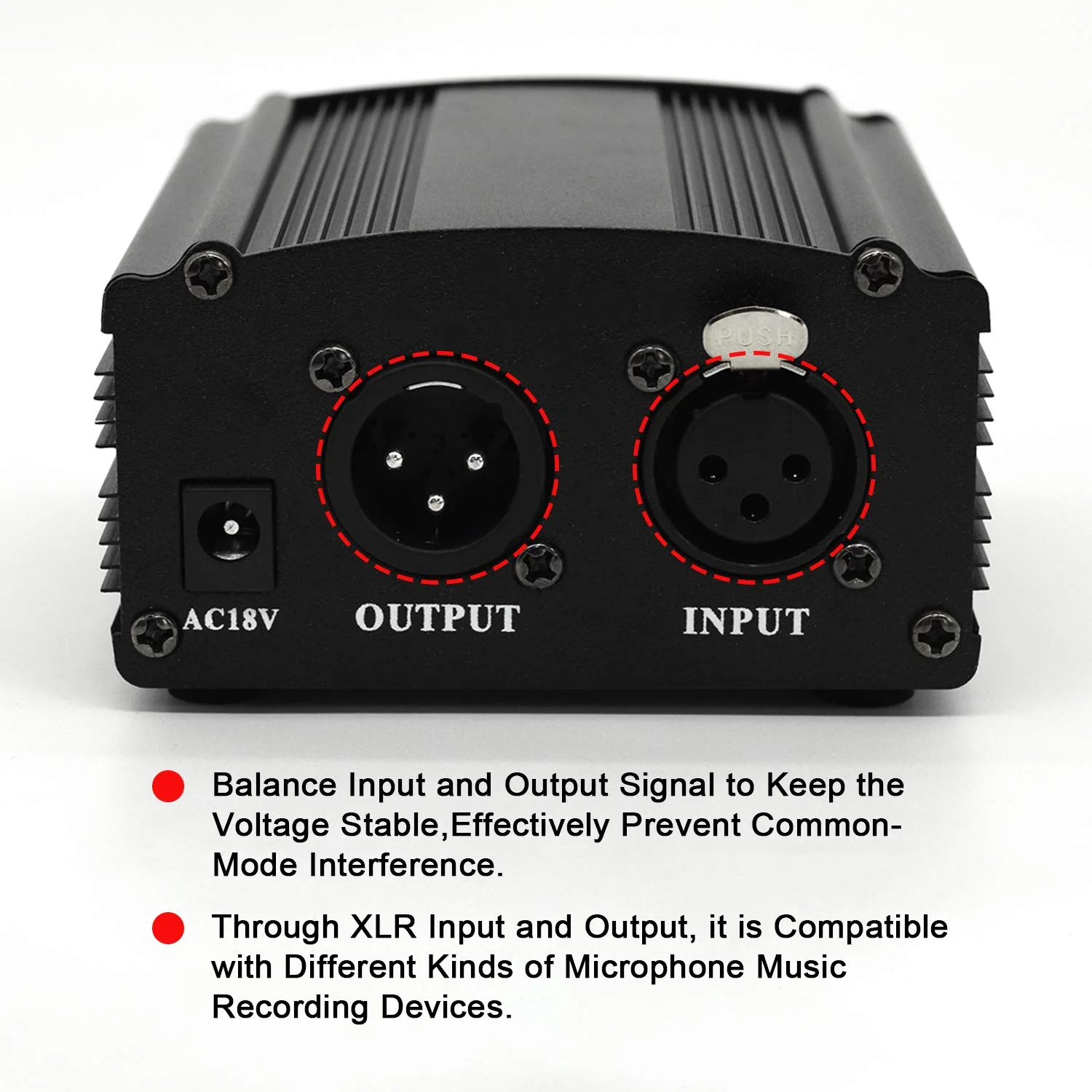 Fotoconic 1-Channel 48V Phantom Power Supply with Adapter, Bonus+XLR 3 Pin Microphone Cable for Any Condenser Microphone Music Recording Equipment - Image 4