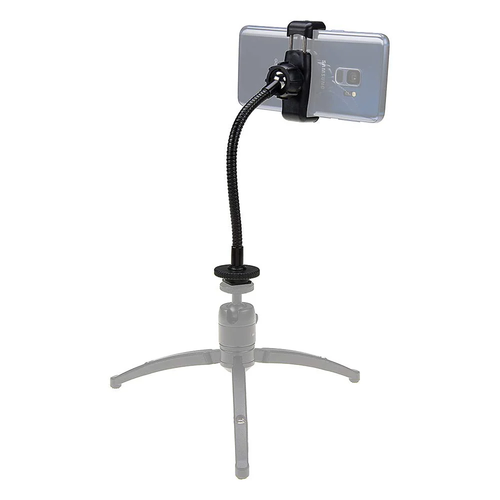 Fotodiox Cell Phone Mount w/Gooseneck Tripod/Hot Shoe Adapter - Universal Phone 1/4" Tripod Mount Clamp for Smartphones, 2.2-4" Wide Adjustable - Image 5