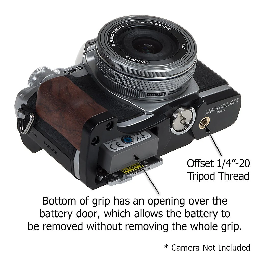 Fotodiox Pro, Deluxe All Metal Black Camera Hand Grip for Olympus OM-D E-M10 Mark III Mirrorless Micro Four-Thirds Digital Camera with Battery Access - Image 4