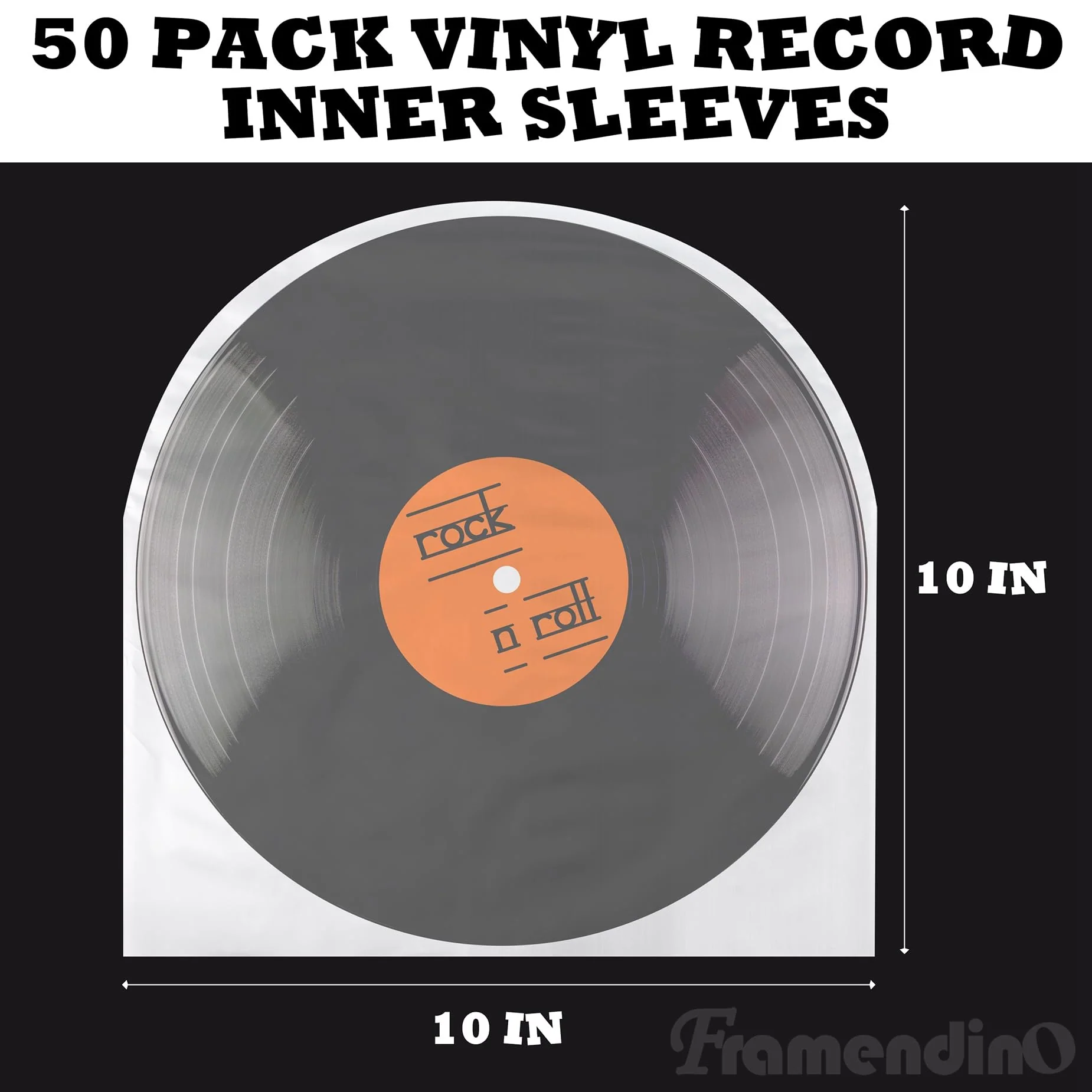 Framendino, 50 Pack 10 Inch Vinyl Record Inner Sleeves Round Bottom Protective Sleeves for Vinyl Records - Image 2