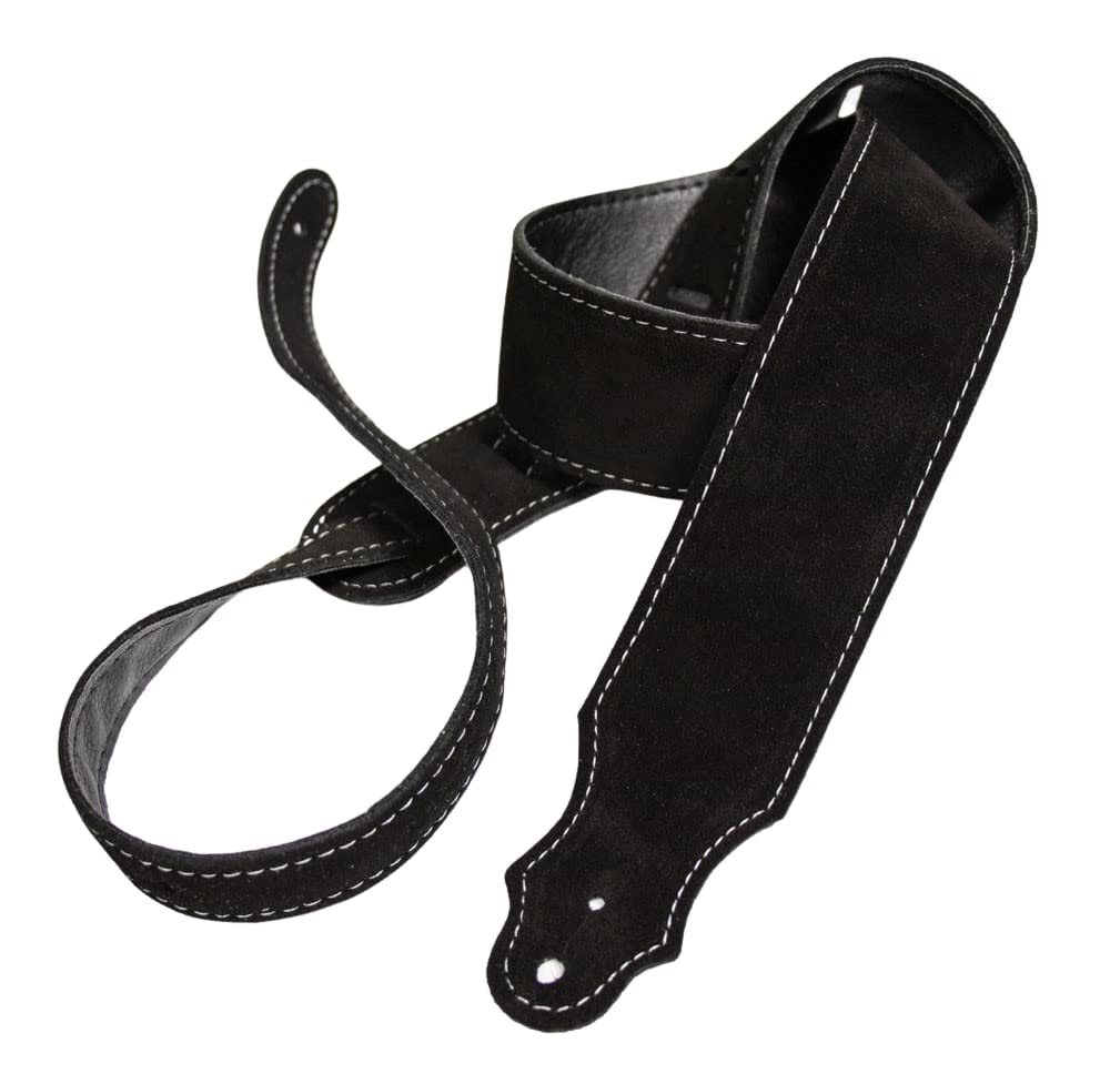 Franklin Strap Suede with Leatherette Backing Guitar Strap 3" Black/Silver Stitching