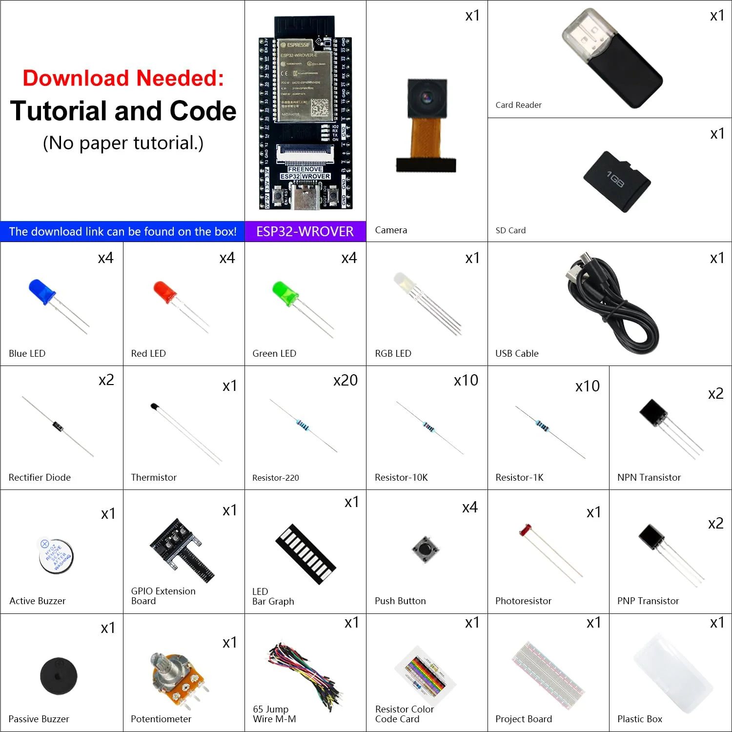 Freenove Basic Starter Kit for ESP32 CAM (Included), Dual-core 32-bit 240 MHz Microcontroller, Onboard Camera Wireless, Python C Code, 400-Page Detailed Tutorial, 141 Items, 58 Projects with Memory Card Slot and Card - Image 2