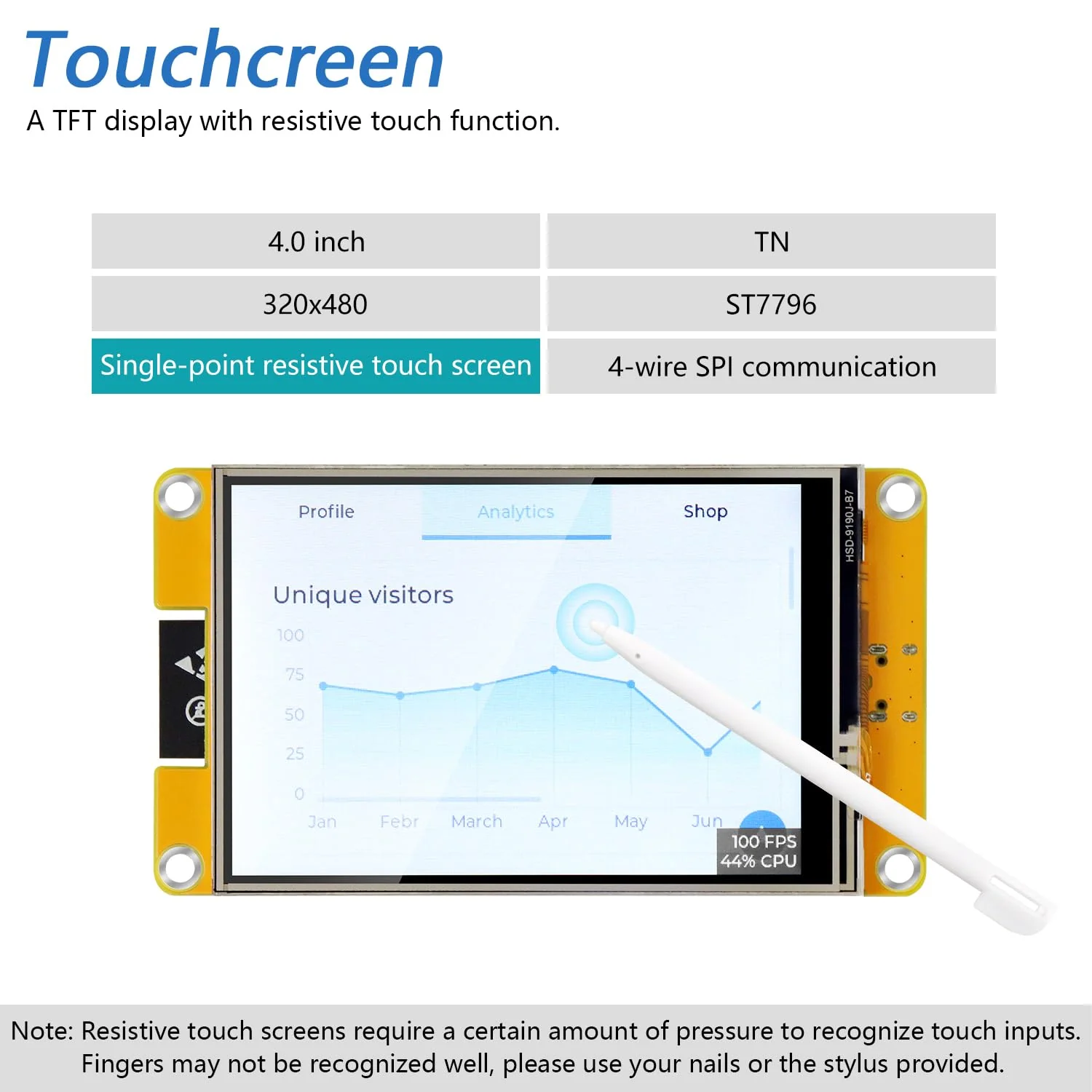 Freenove ESP32 Display CYD, 4.0 Inch Touchscreen Monitor, 320x480 Pixel TN TFT LCD Screen ST7796 Driver, Dual-core 32-bit 240 MHz Microcontroller WiFi+BT, C Code LVGL Example Projects Tutorial 4.0 Inch ST7796 TN Touch - Image 4