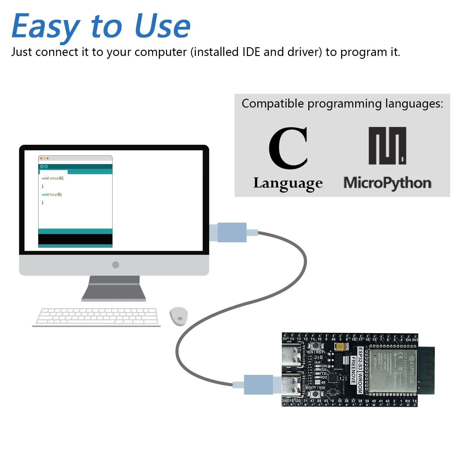 FREENOVE ESP32-S3-WROOM Board Lite (2 Pack), Dual-core 32-bit 240 MHz Microcontroller, Onboard Wireless, Python C Code, Example Projects Tutorial 2 Pack - Image 2