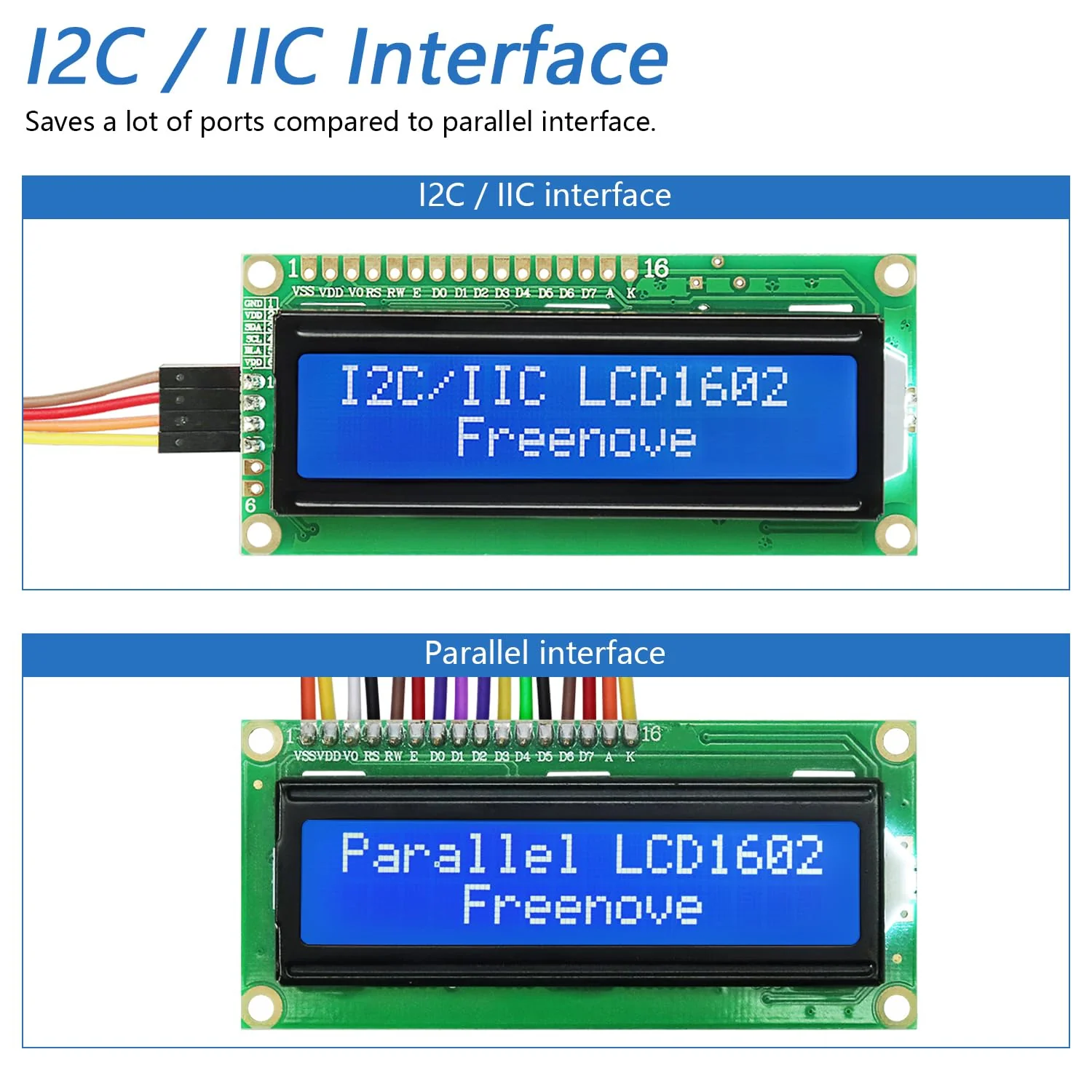 FREENOVE I2C IIC LCD 1602 Module (2 Pack), New Type TWI Serial 16x2 Display, Compatible with Arduino Raspberry Pi Pico ESP32 ESP8266 I2C 1602 2 Pack - Image 3