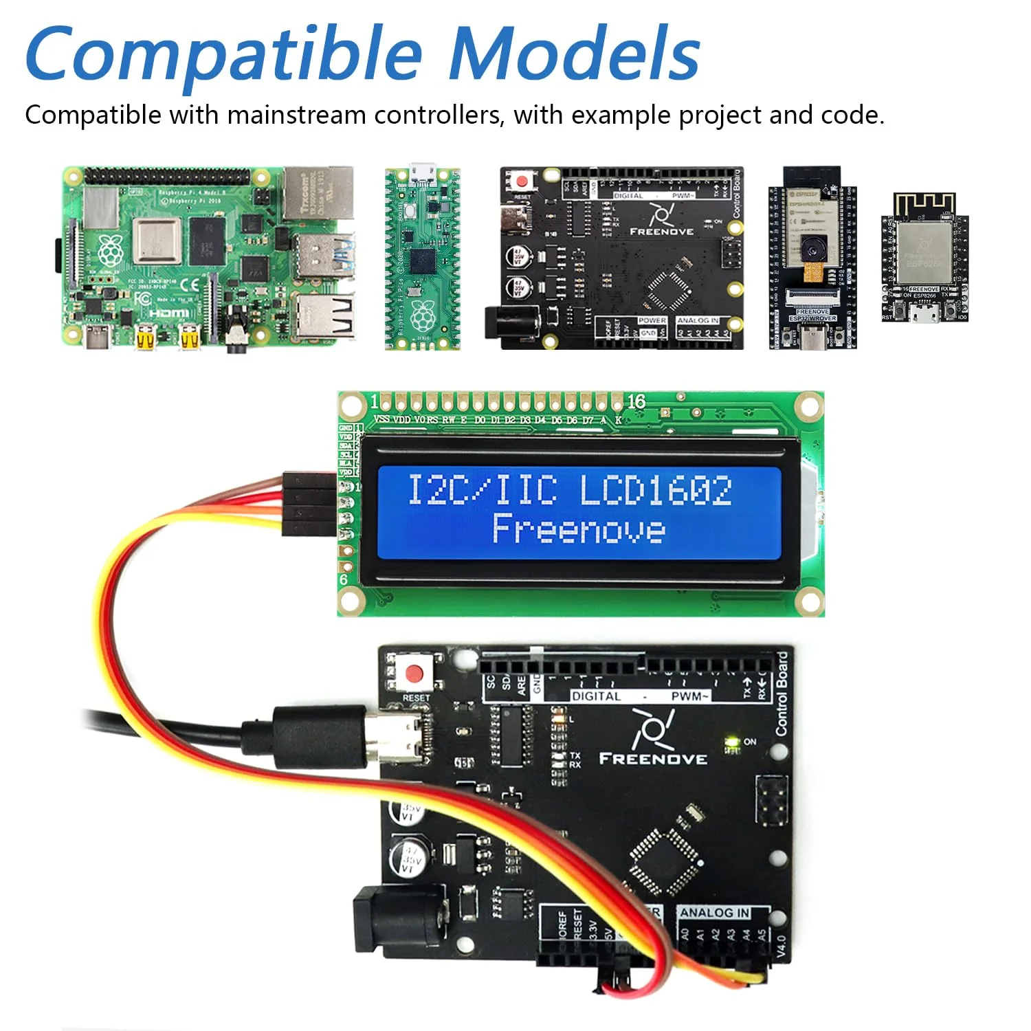 FREENOVE I2C IIC LCD 1602 Module (2 Pack), New Type TWI Serial 16x2 Display, Compatible with Arduino Raspberry Pi Pico ESP32 ESP8266 I2C 1602 2 Pack - Image 4