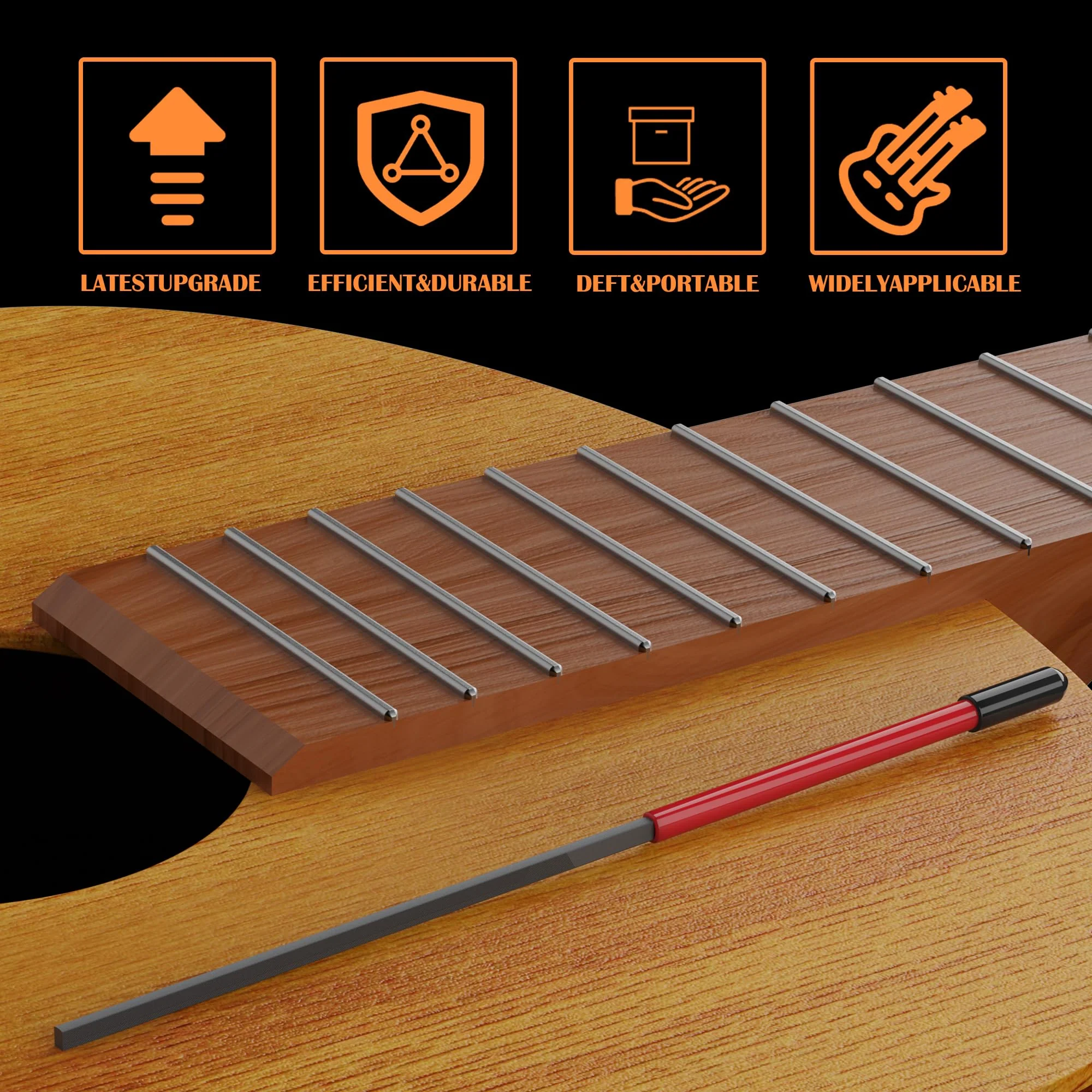 Fret End Dressing File, Fix Sharp Guitar Fret Ends - Professional Luthier Tool - Double-Side Fret File - Fret Crowning File For Rounding, Shaping, and Deburring, Works on All Frets, with Clean Brush - Image 5