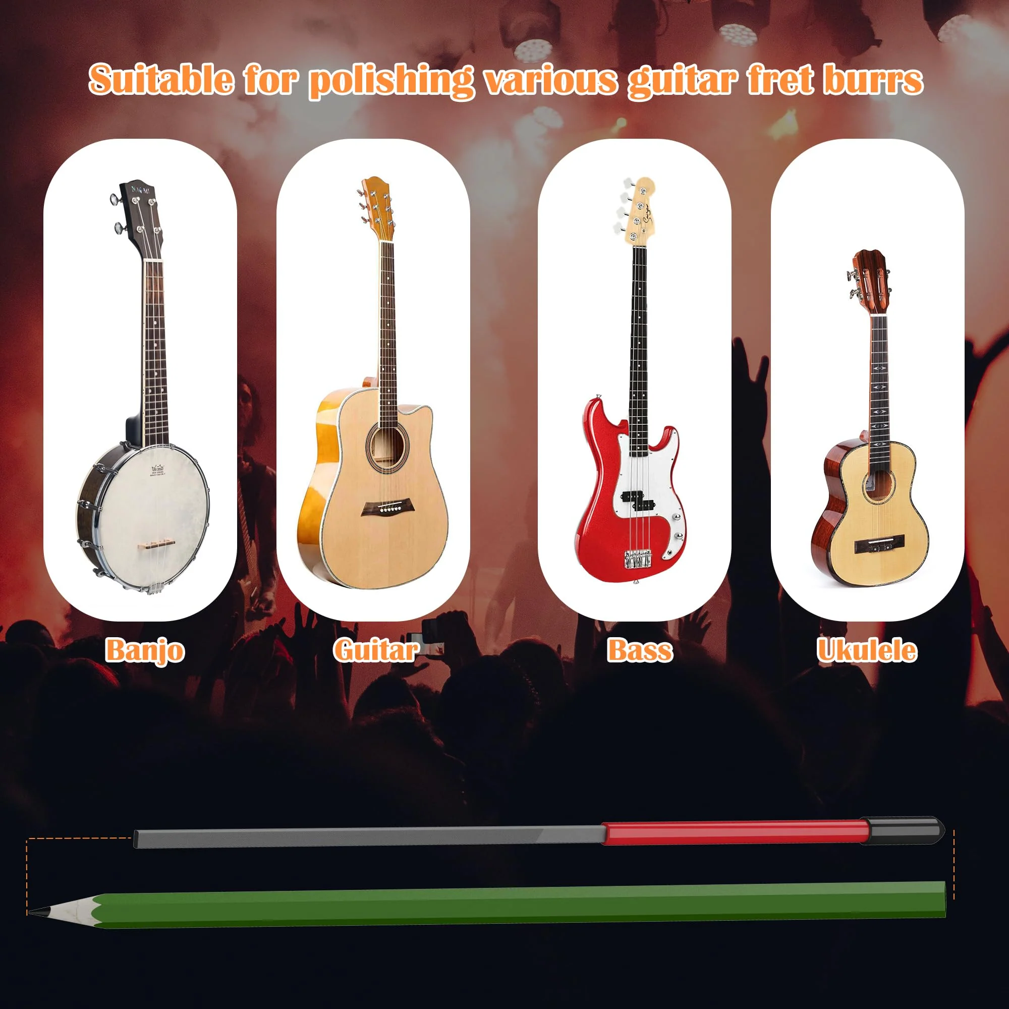 Fret End Dressing File, Fix Sharp Guitar Fret Ends - Professional Luthier Tool - Double-Side Fret File - Fret Crowning File For Rounding, Shaping, and Deburring, Works on All Frets, with Clean Brush - Image 6