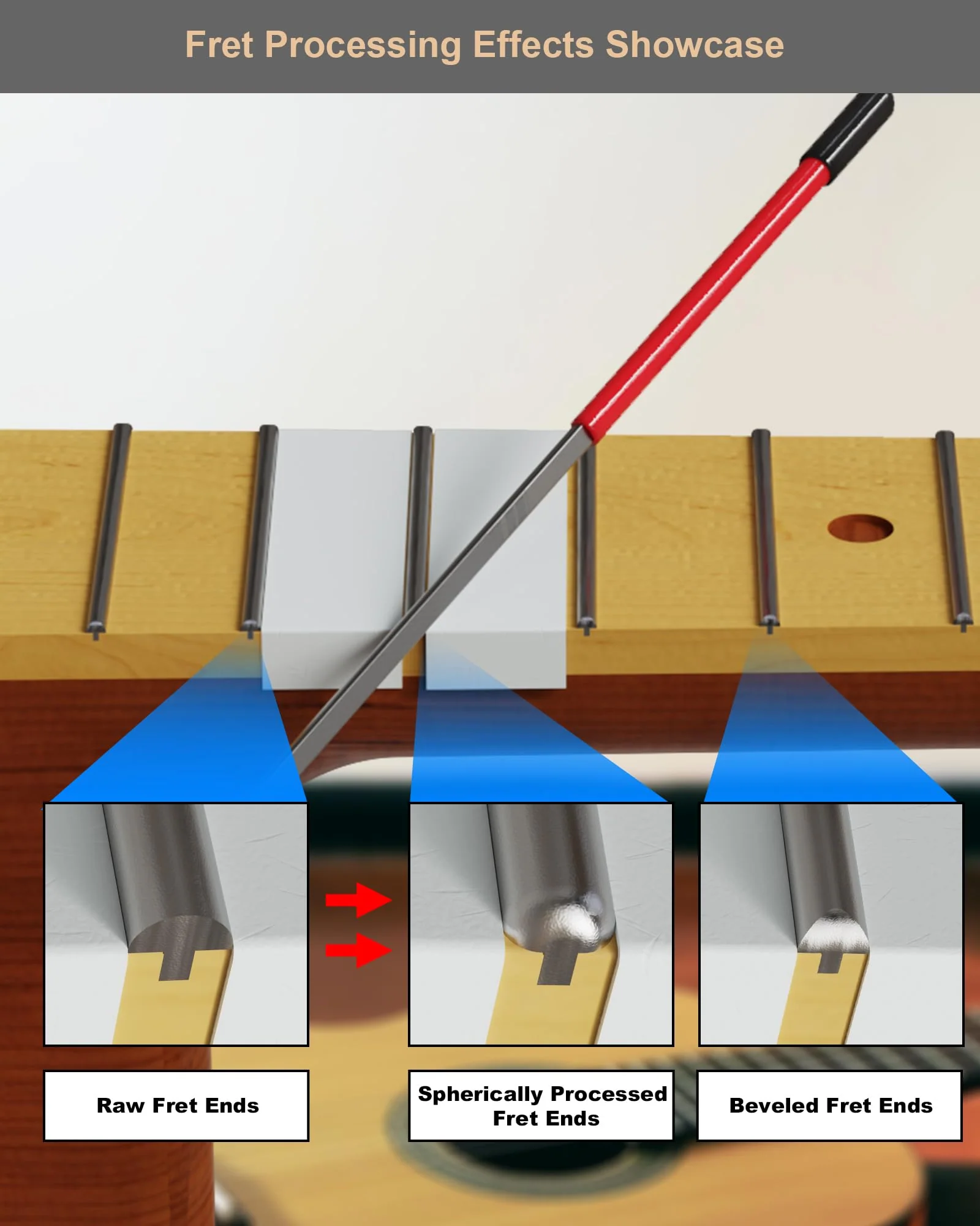 Fret End File, Fix Sharp Fret End Dressing File, Double-Side Guitar Fret Files for Rounding, Shaping, and Deburring, Works on All Frets, with Clean Brush - Image 4