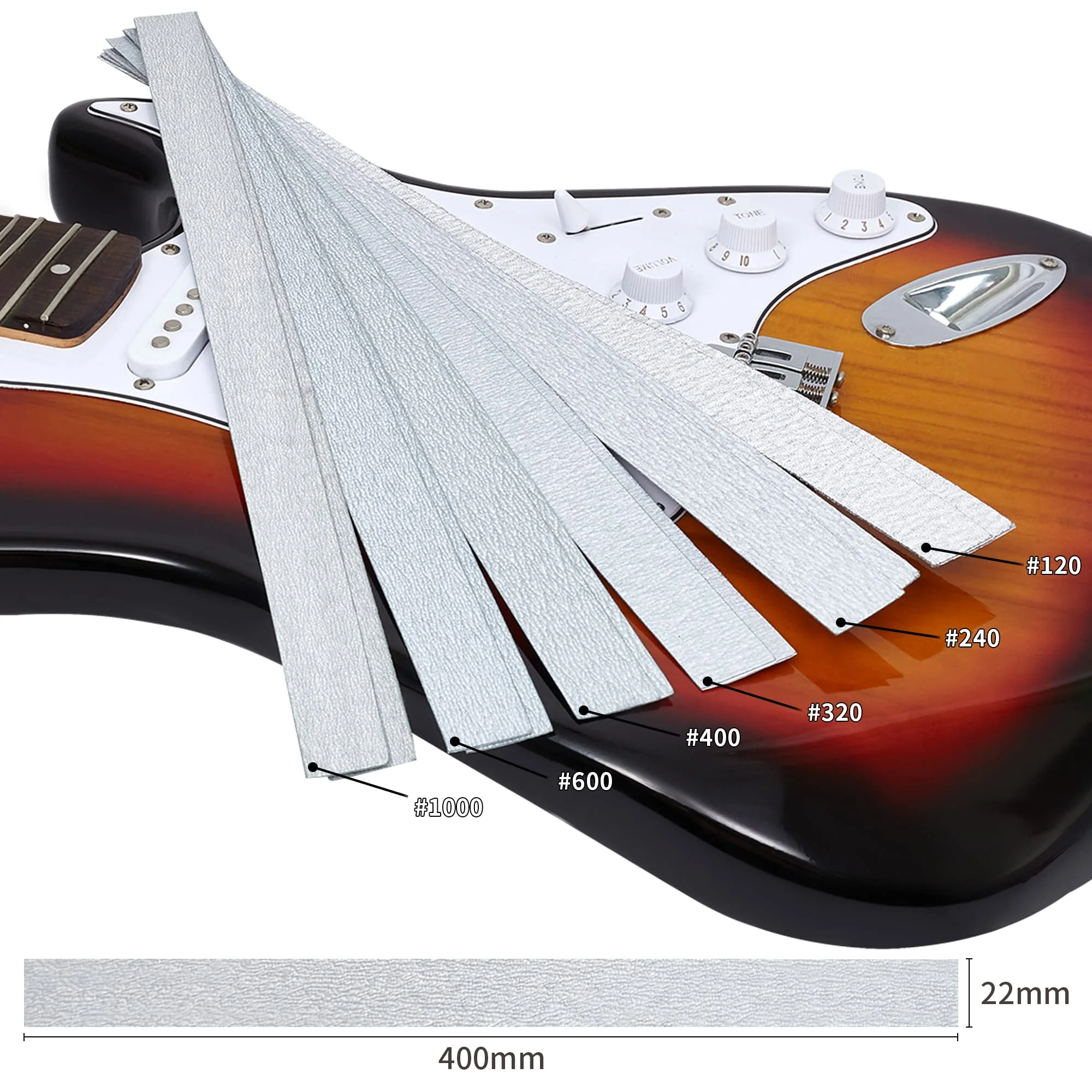 Fret Leveling Beam, 16 Inch Stainless Steel Fret Leveler Sanding Block, Guitar Fret Level File Bar Luthier Repair Tool with 2-Set of 120/240/320/400/600/1000 Grit Replacement Sandpaper Stainless Steel Fret Leveler-16"x2"x1" - Image 6
