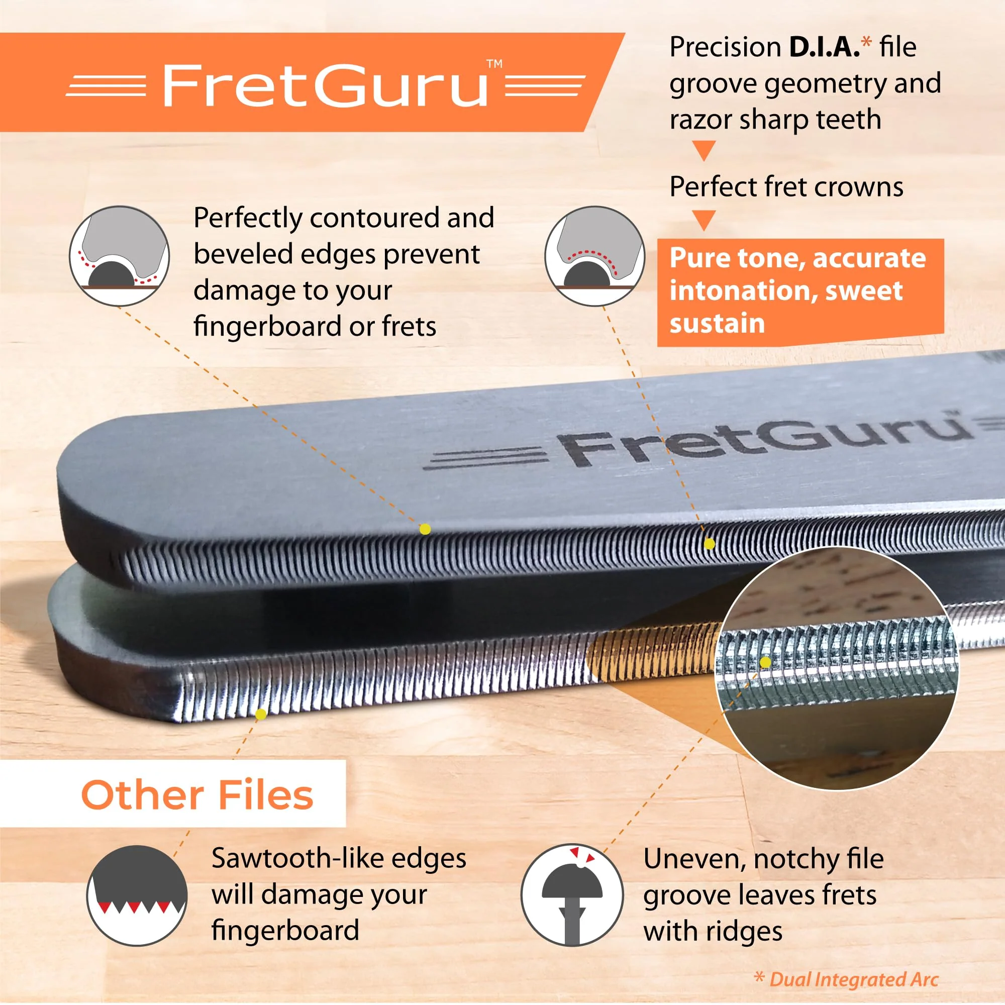 FretGuru Guitar Fret Crowning File - Dual Sided Dagger 2.0 - LG/XL and XXL/HUGE - Ideal for Frets between .095" to .118" wide - Professional Luthier Tool for Electric and Bass Guitars Dagger 2.0 XXL - Image 2