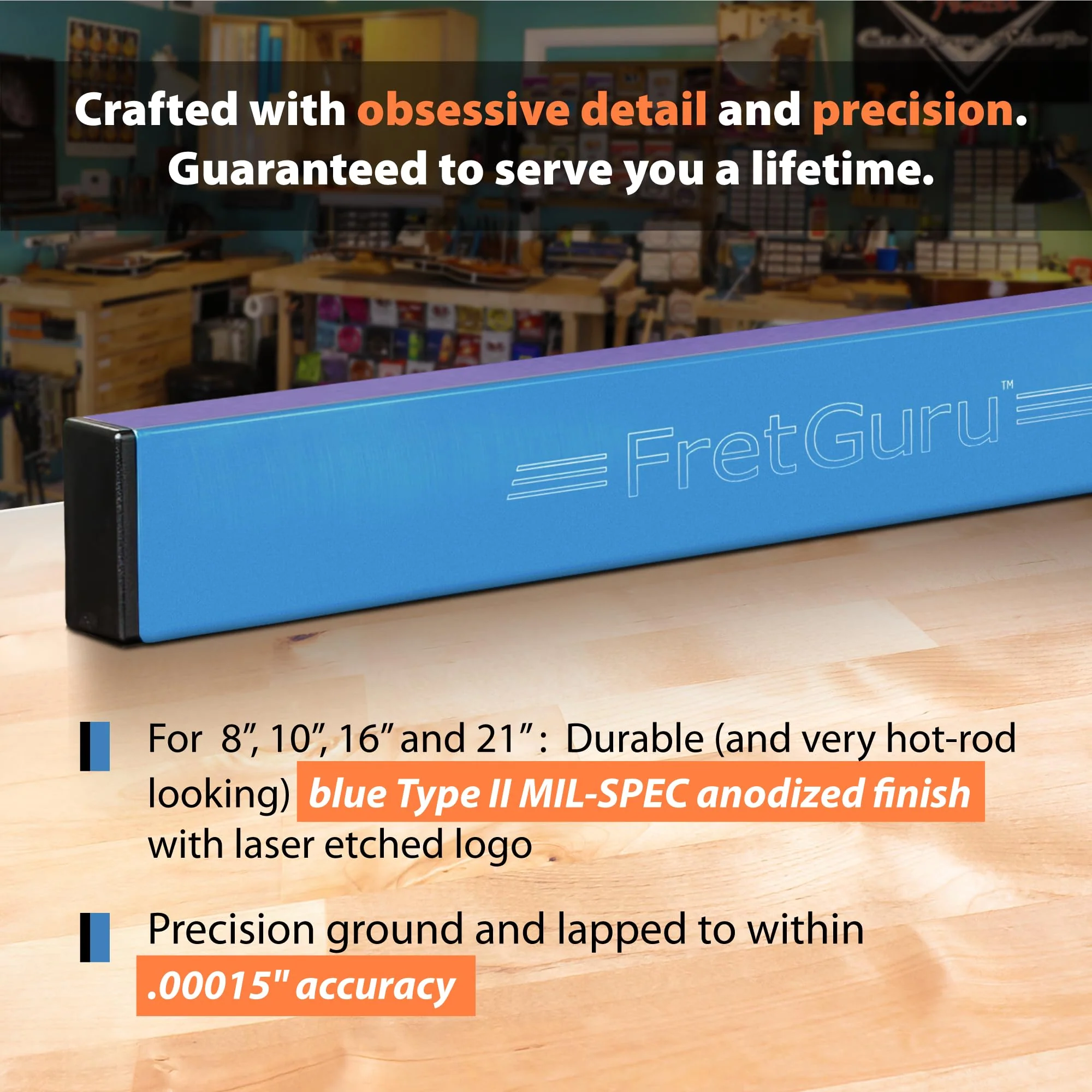 FretGuru Sanding Beam Fret Leveler (16" ~400mm) Professional guitar luthier leveling file includes 240, 320, 400, 600 Grit Advanced Film-Backed Ceramic Sandpaper, naphtha based adhesive remover wipes 16" - Image 3
