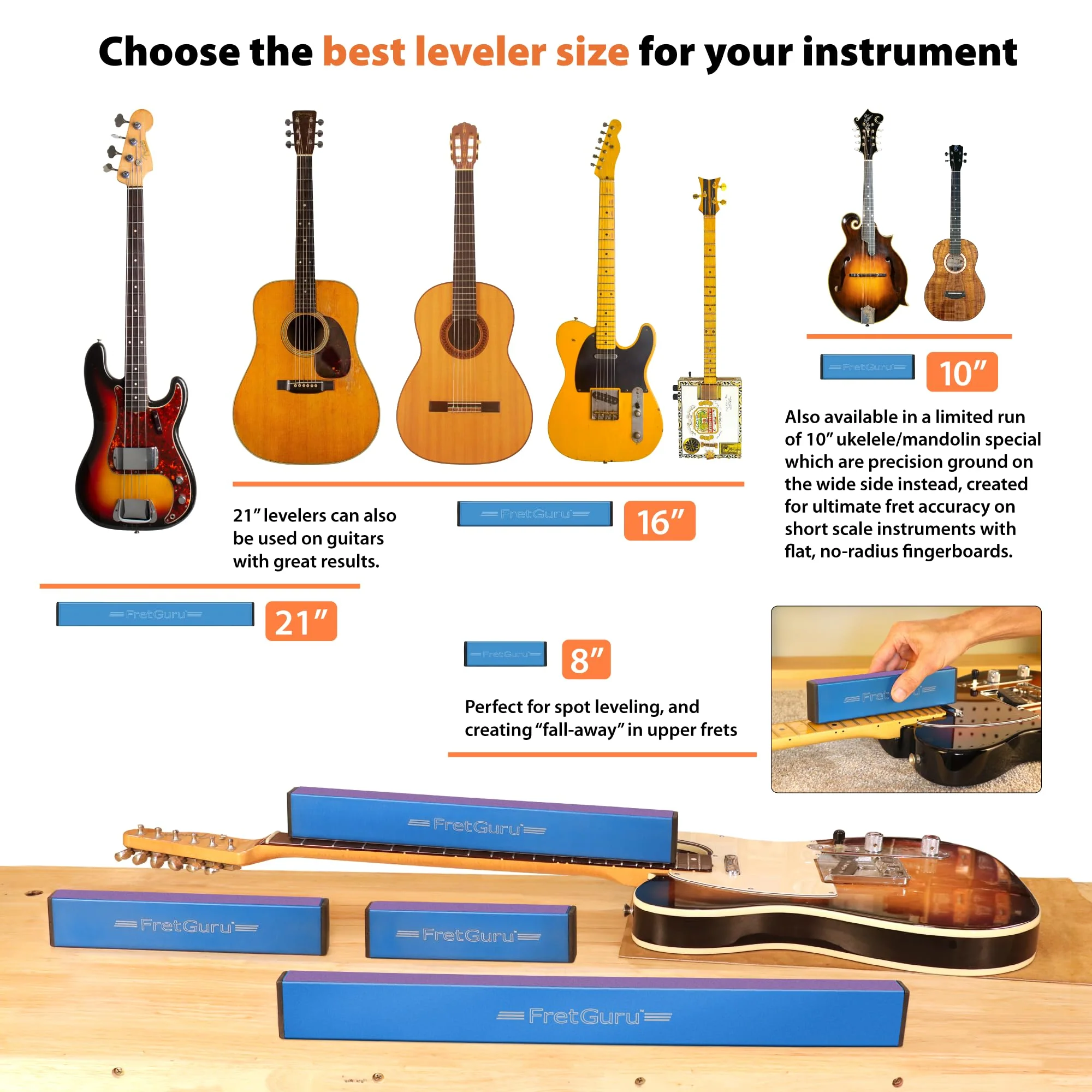 FretGuru Sanding Beam Fret Leveler (16" ~400mm) Professional guitar luthier leveling file includes 240, 320, 400, 600 Grit Advanced Film-Backed Ceramic Sandpaper, naphtha based adhesive remover wipes 16" - Image 4