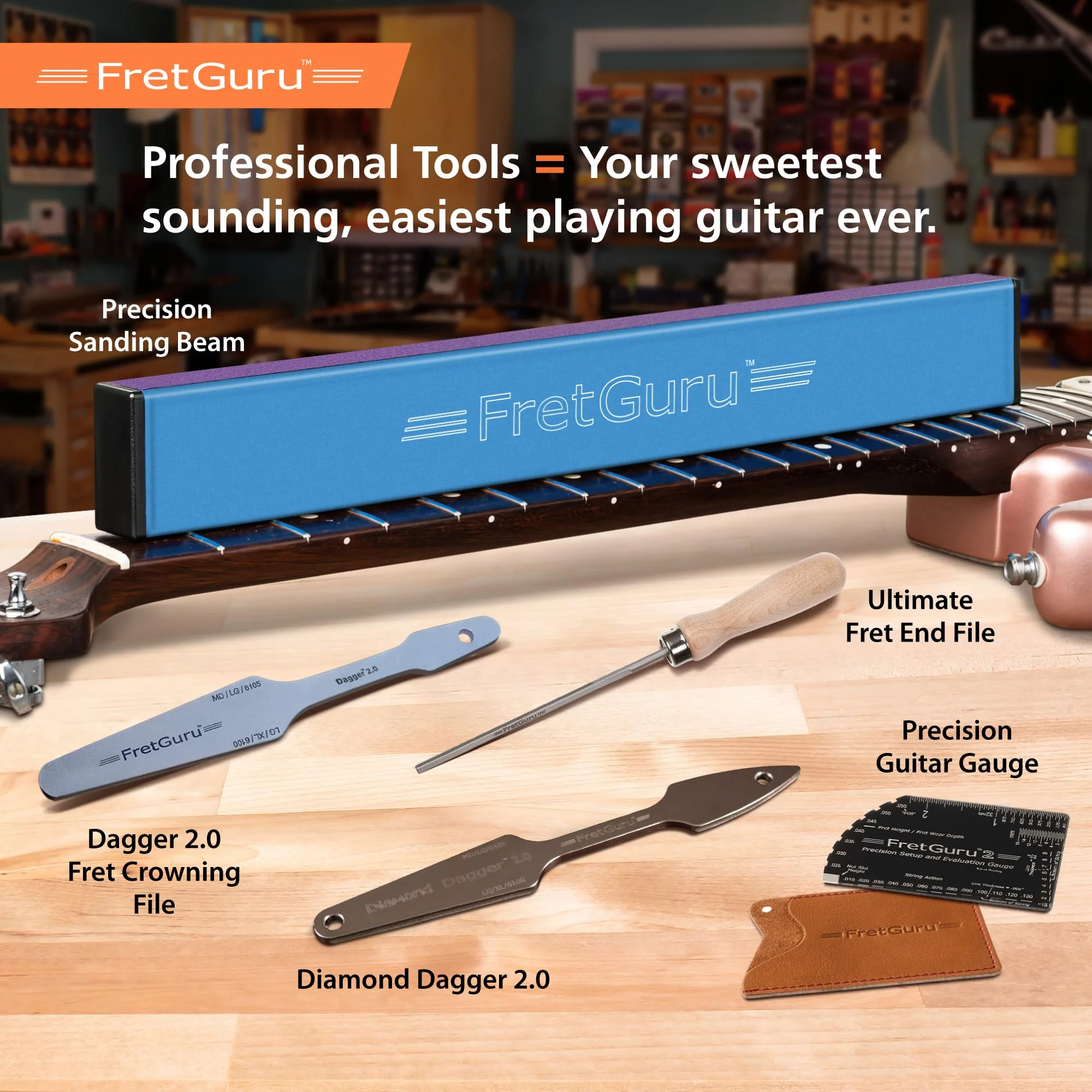 FretGuru Sanding Beam Fret Leveler (16" ~400mm) Professional guitar luthier leveling file includes 240, 320, 400, 600 Grit Advanced Film-Backed Ceramic Sandpaper, naphtha based adhesive remover wipes 16" - Image 6