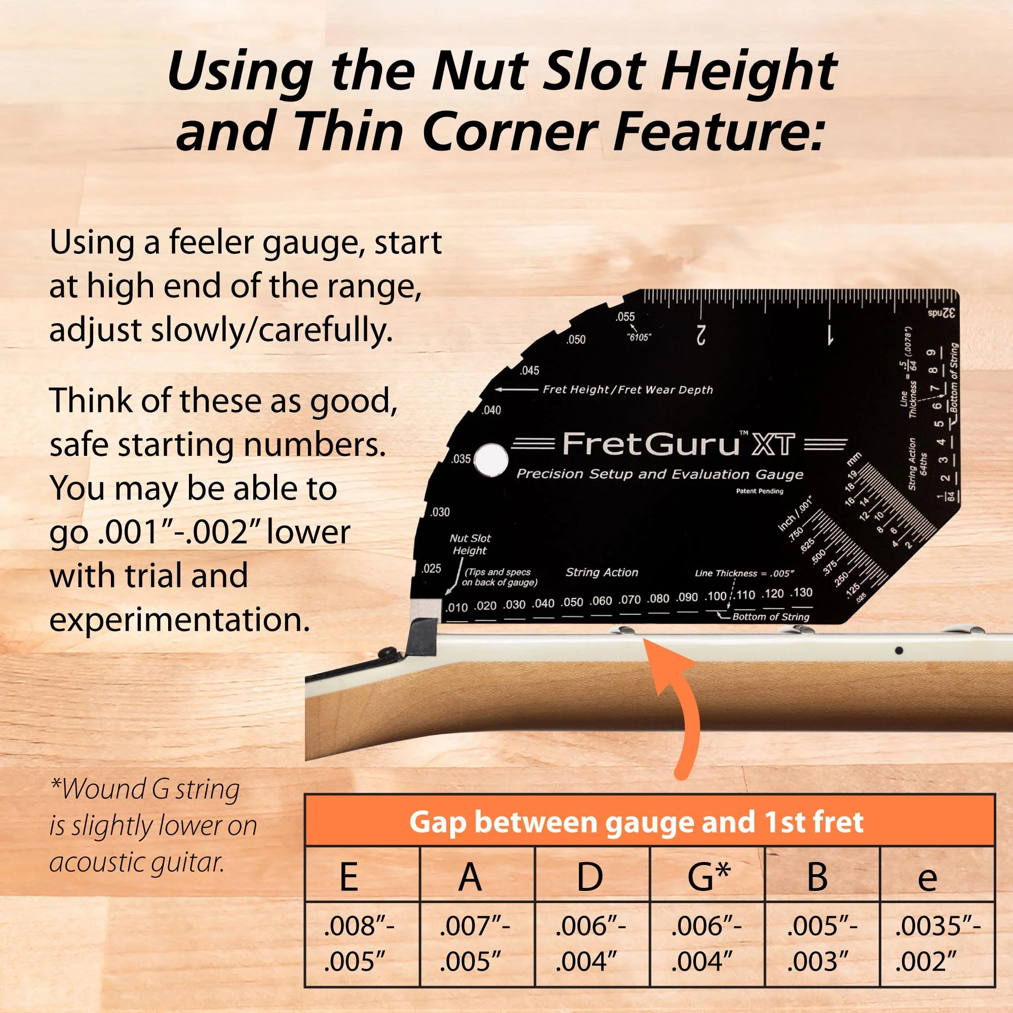 FretGuru XT Guitar String Action Gauge – Pro Fret Rocker, Bridge & Pickup Spacing Ruler, Advanced Ultra-Precision, MOAGG™ Technology – Guitar Setup Tool for Luthiers with Fret Height/Fret Wear Checker XT Gauge - Image 5