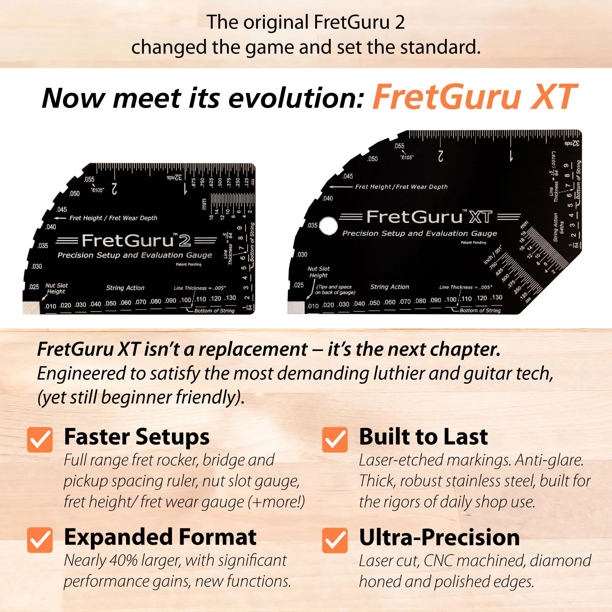 FretGuru XT Guitar String Action Gauge – Pro Fret Rocker, Bridge & Pickup Spacing Ruler, Advanced Ultra-Precision, MOAGG™ Technology – Guitar Setup Tool for Luthiers with Fret Height/Fret Wear Checker XT Gauge - Image 7