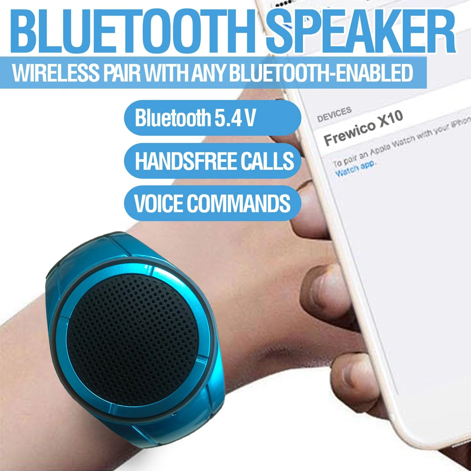 Frewico Wearable Portable Waterproof Bluetooth Speaker Watch X10 Clip Speaker MP3 Player Handsfree Clear Call Speakerphone,TWS,SD Card Slot,Selfie for Working, Running, Cycling(Blue) Blue - Image 3