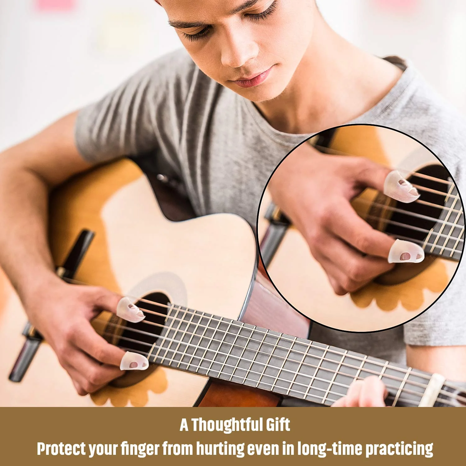 Frienda 40 Pieces Guitar Fingertip Protectors Silicone Finger Guards Anti-slip Finger Protection Covers Caps for Stringed Instruments Guitar Mandolin Bass Counting Sewing, 5 Sizes Transparent - Image 4