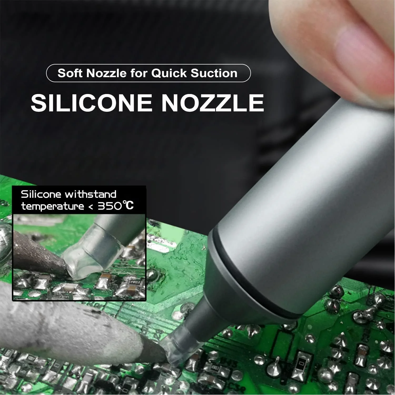 FrogBro Desoldering Pump, Non-Clogging Solder Sucker, 2 Silicone Nozzles, 2 Desoldering Wires, Heat Resistant, 0.04 MPa Super Suction TIPS Desoldering Pump Kit - Image 4