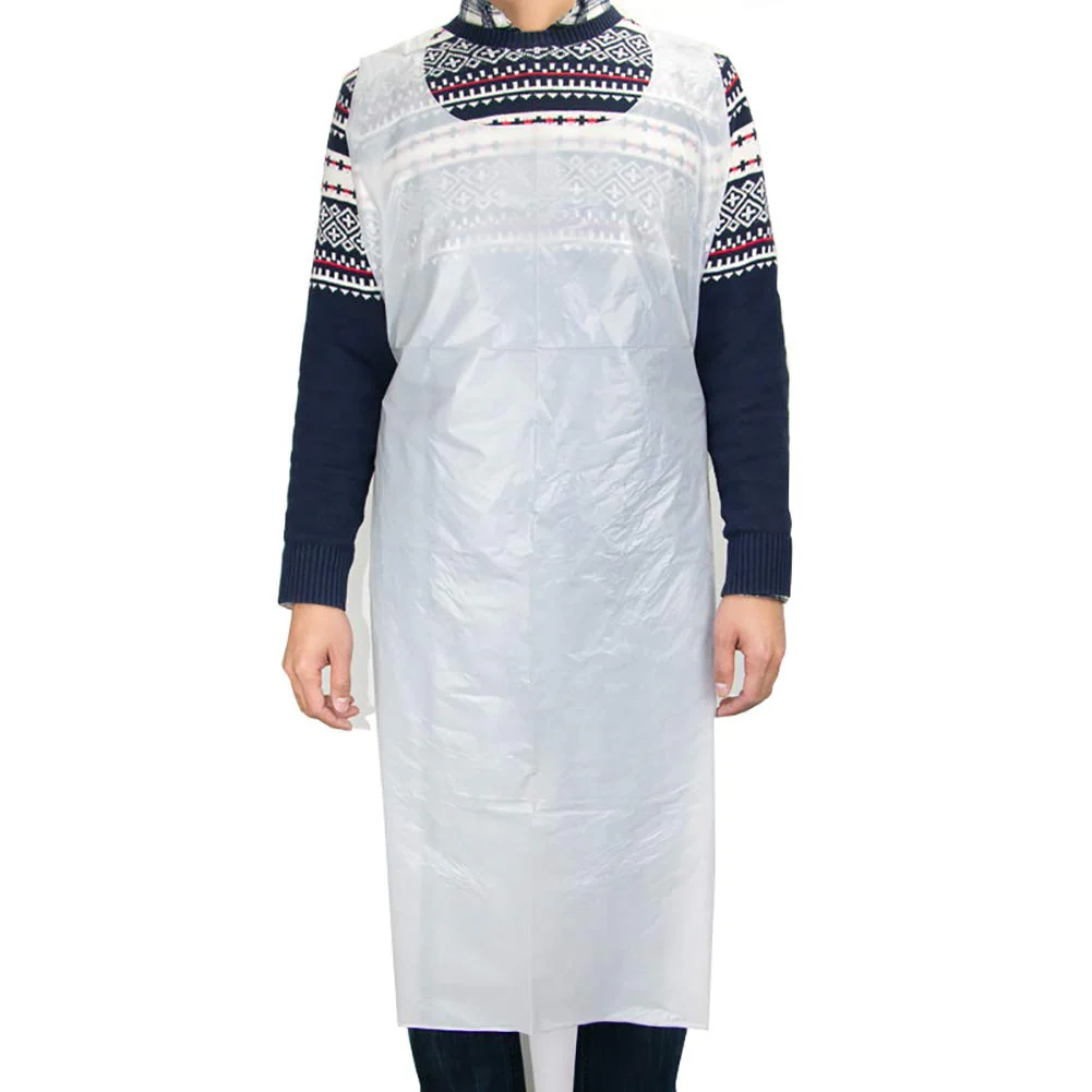 FSSTUD Pack of 10 White Plastic Disposable Aprons Cooking Apron PE Aprons Butcher Apron for Cooking Cleaning Drawing, White - Image 4