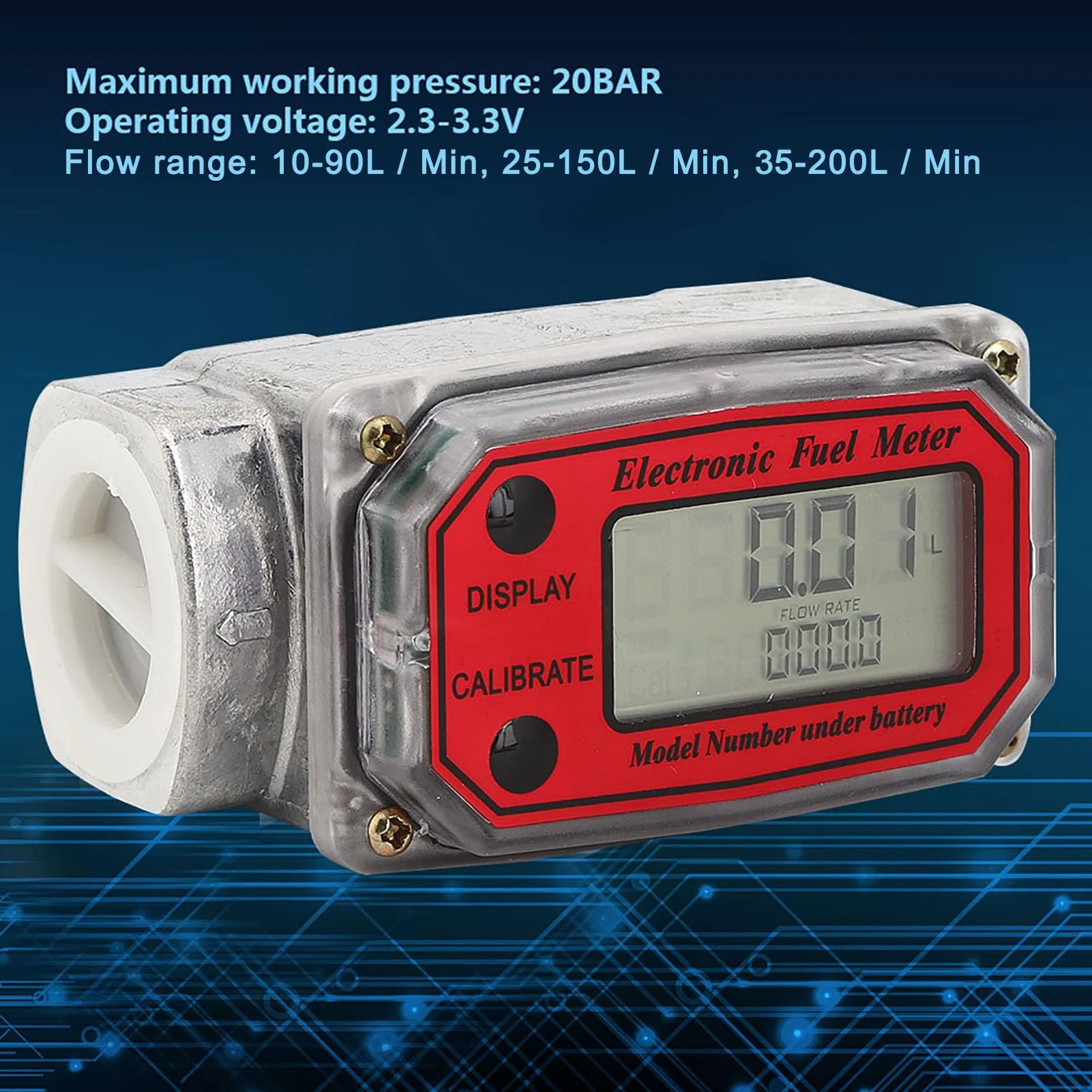 Fuel Flow Meter, Mini Digital Turbine Flowmeter, Diesel Fuel Flow Meter, 10-200 L, 1 Inch NPT Flowmeter - Image 9