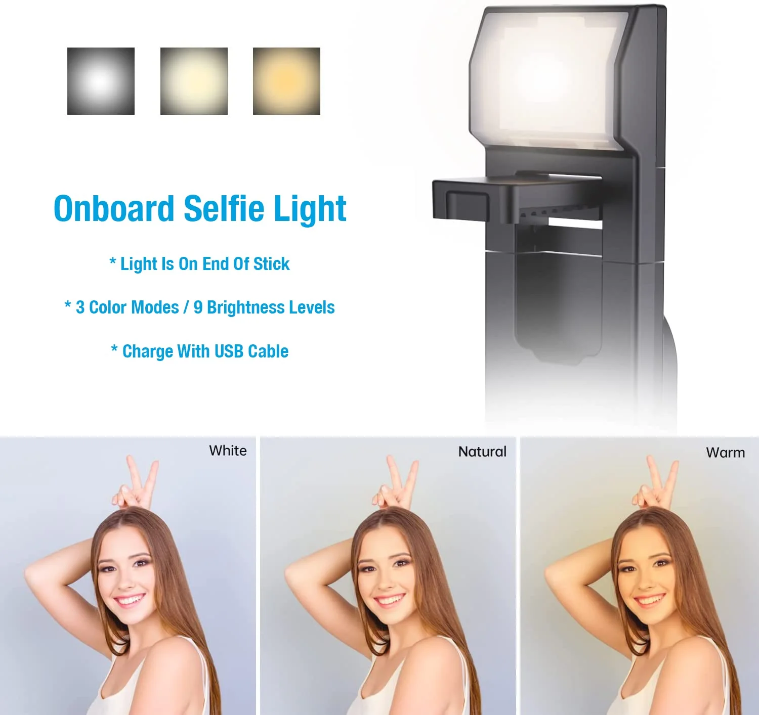 Fugetek 40'' Quadrapod Lighted Selfie Stick Stand, Lightweight 7oz, Wireless Bluetooth Remote, Patented Ultra Stable 4 Legs, 3 Onboard Light Modes, Compatible with iPhone & Android (Black) Black - Image 3